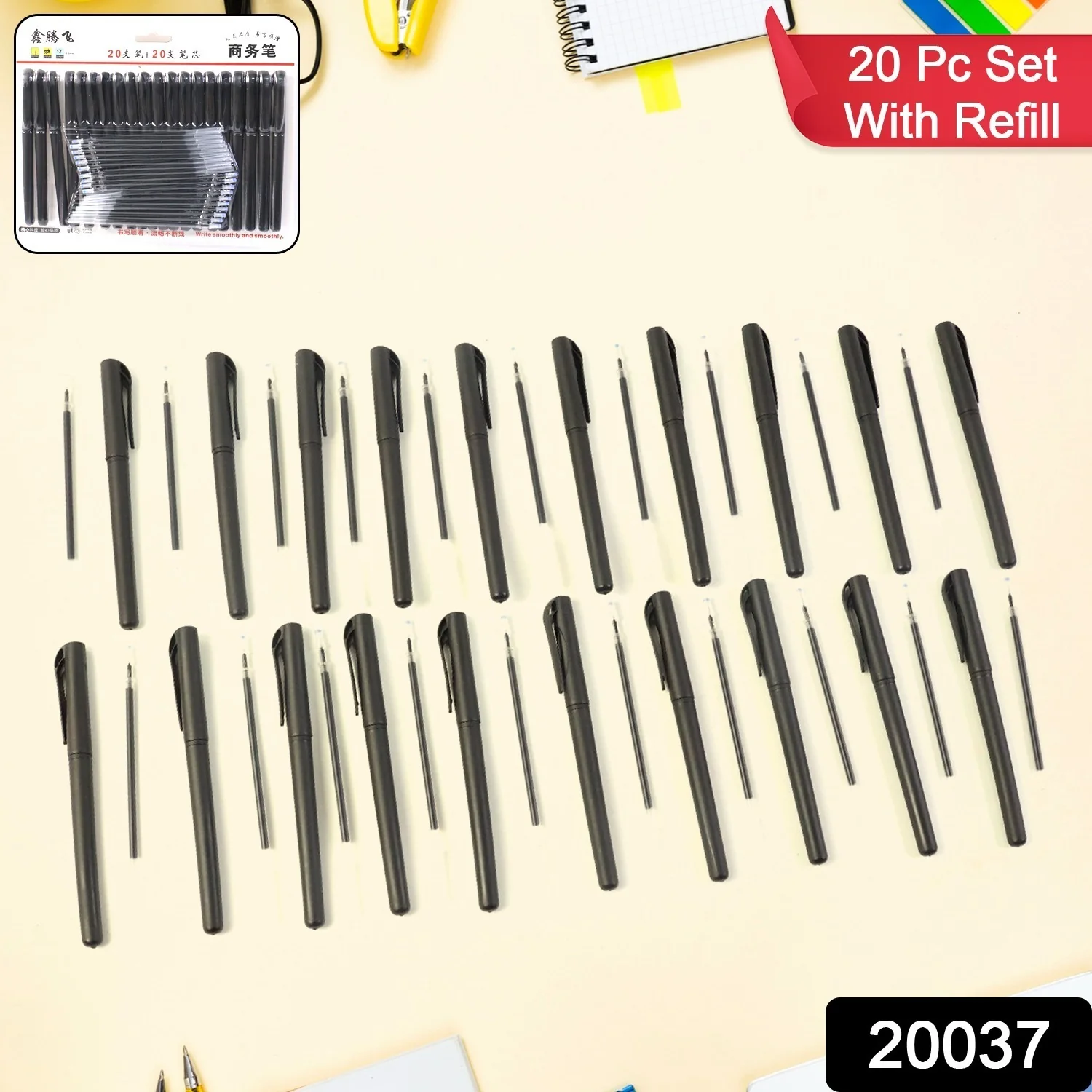 Refillable Black Marker Pen with Extra Ink Refills 20 pieces (1 Set) - Image 2