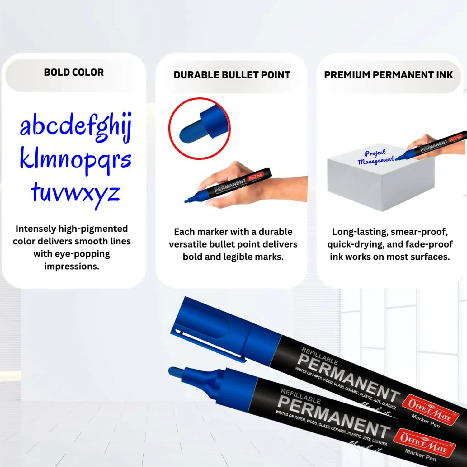 Refillable Permanent Marker Pen – Blue Ink, 10 Piece Combo - Image 2