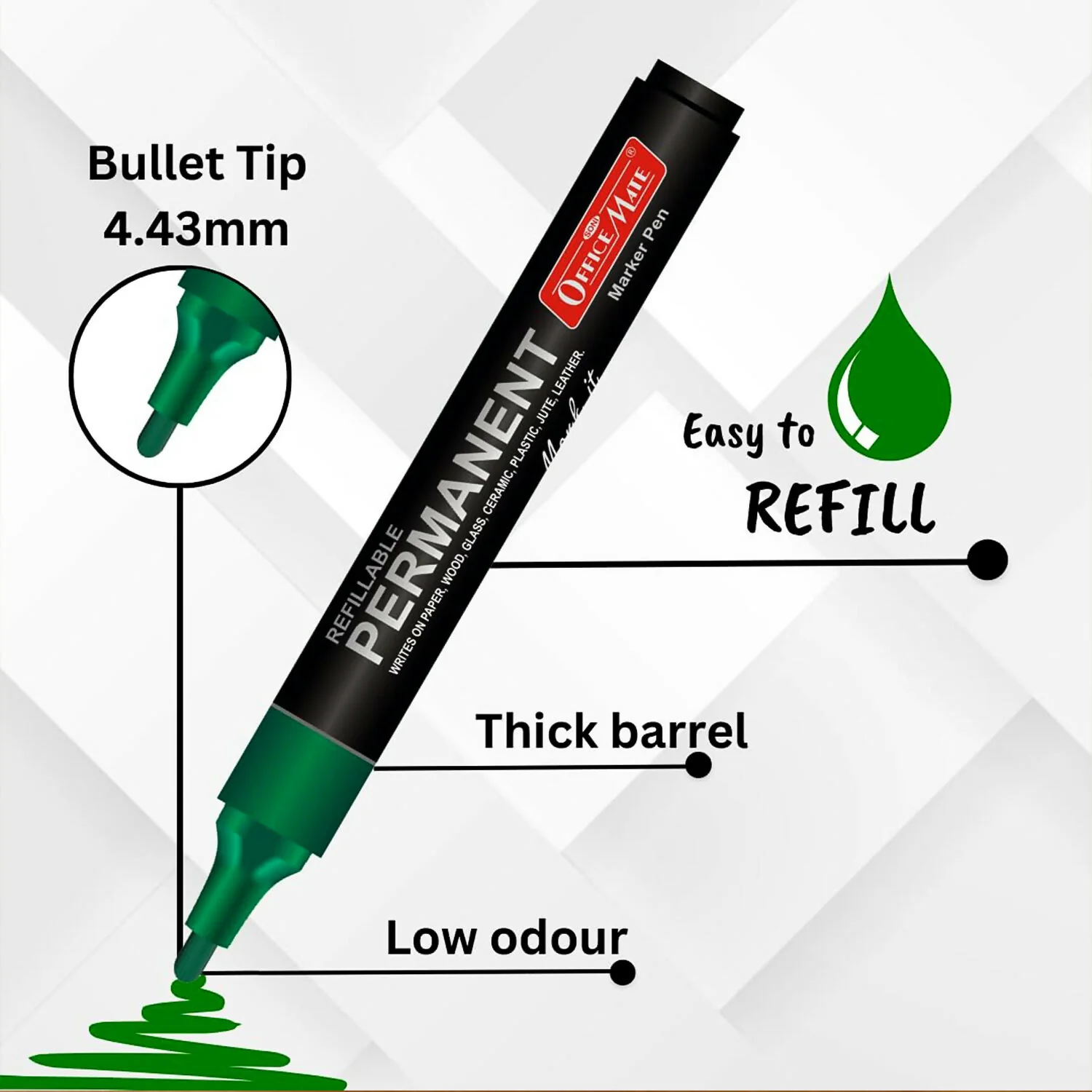Refillable Permanent Marker Pen – Green Ink, 10 Piece Combo - Image 2