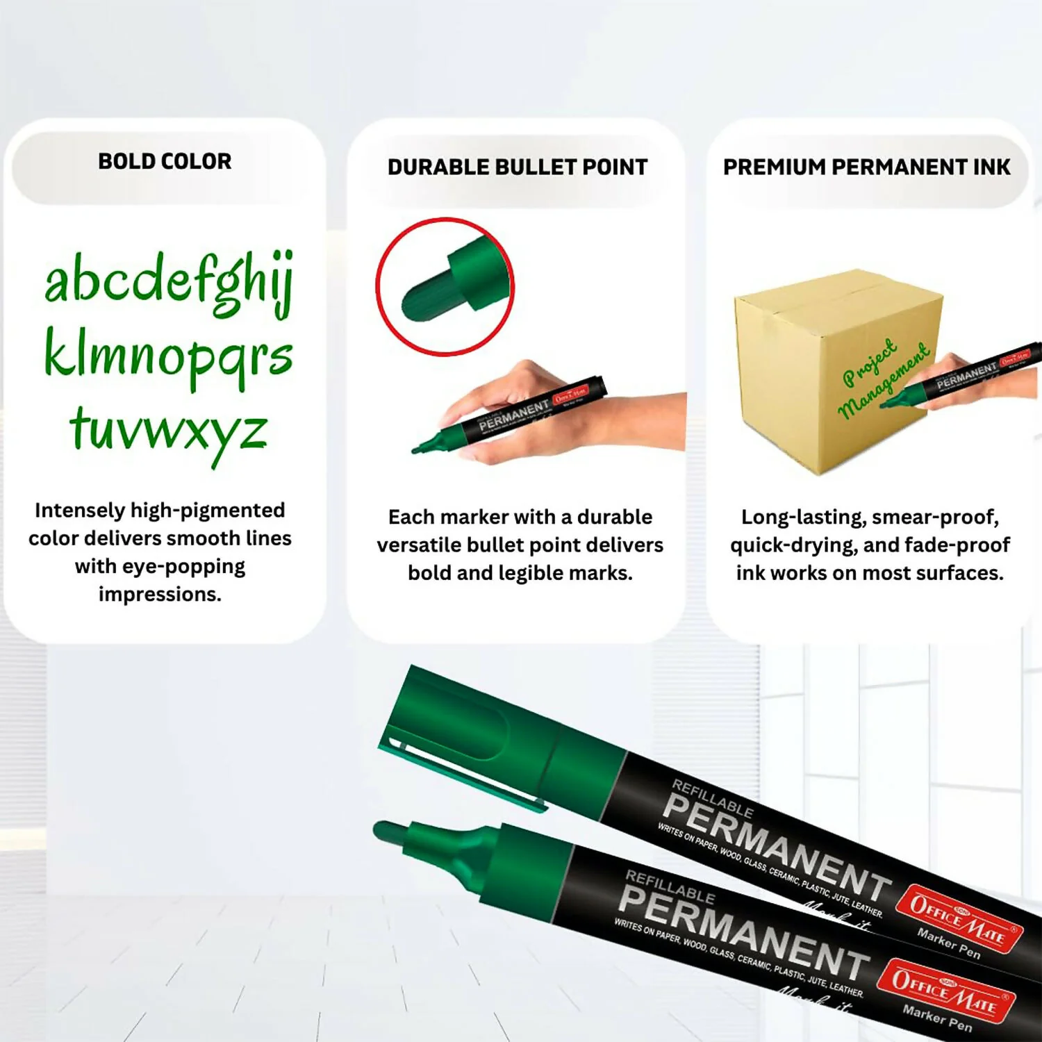 Refillable Permanent Marker Pen – Green Ink, 10 Piece Combo - Image 3
