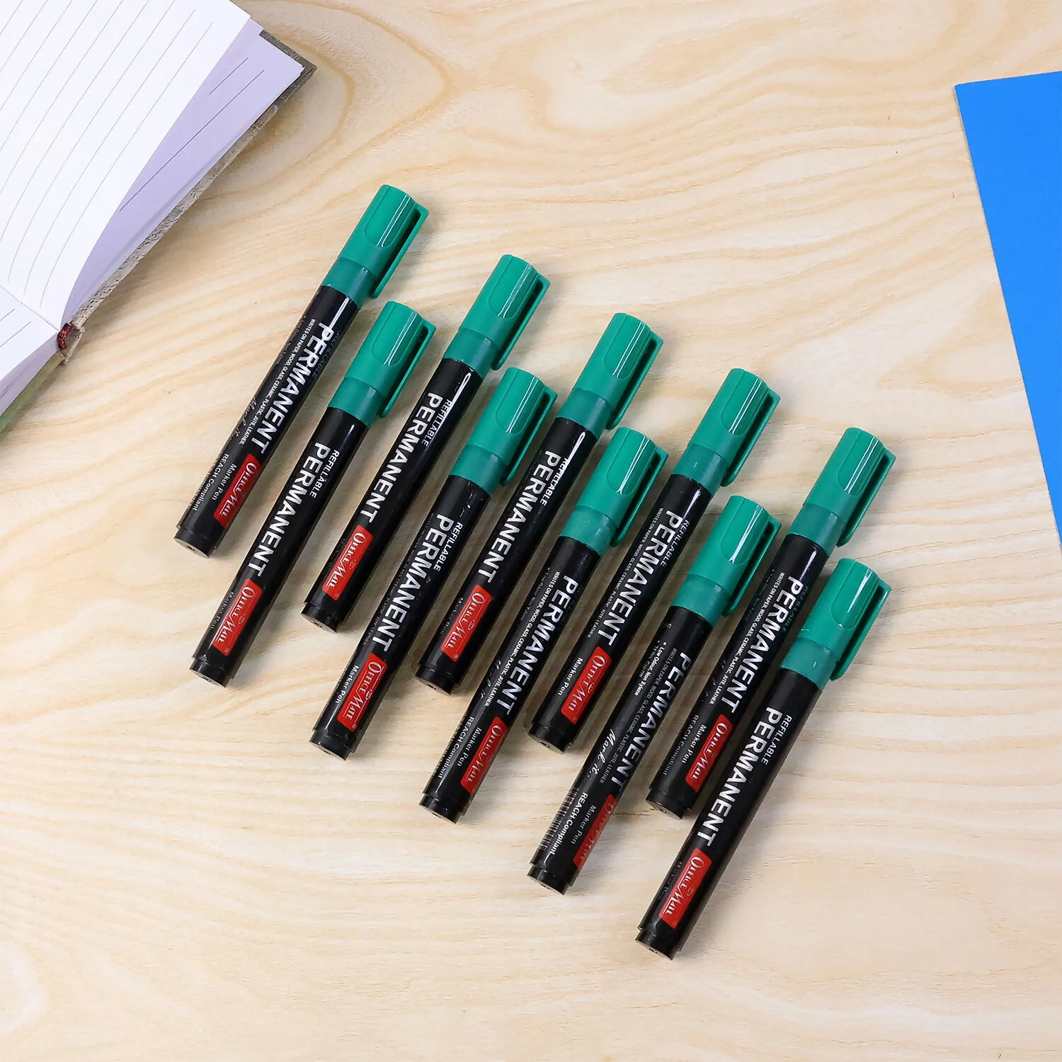 Refillable Permanent Marker Pen – Green Ink, 10 Piece Combo - Image 4