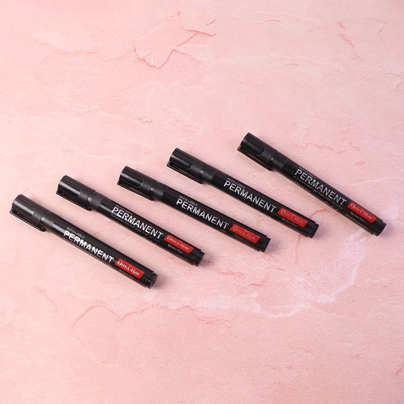 Refillable Permanent Black Marker Pen Set (10 Pcs) – Waterproof, Bullet Tip - Image 2