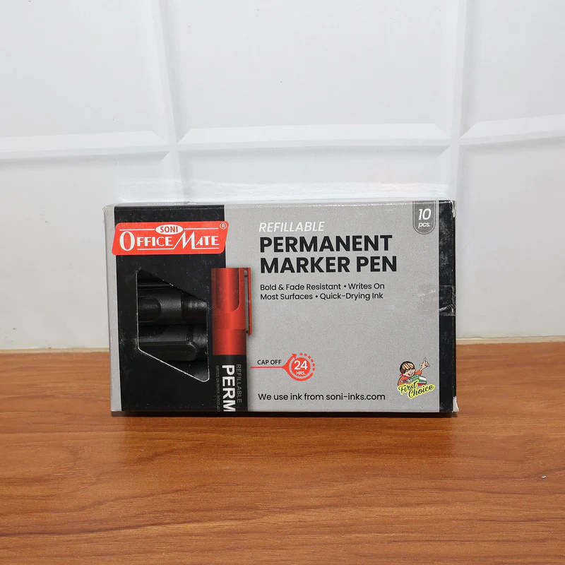 Refillable Permanent Black Marker Pen Set (10 Pcs) – Waterproof, Bullet Tip - Image 7