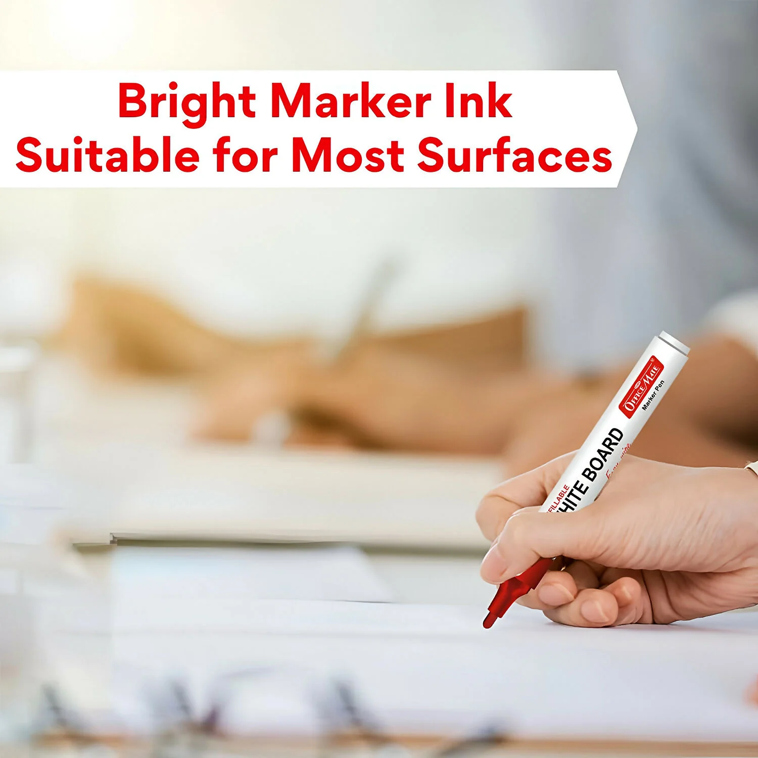 Refillable Red Whiteboard Marker Pen Set of 10 with Bullet Tip for Office, School & Teaching Use - Image 5