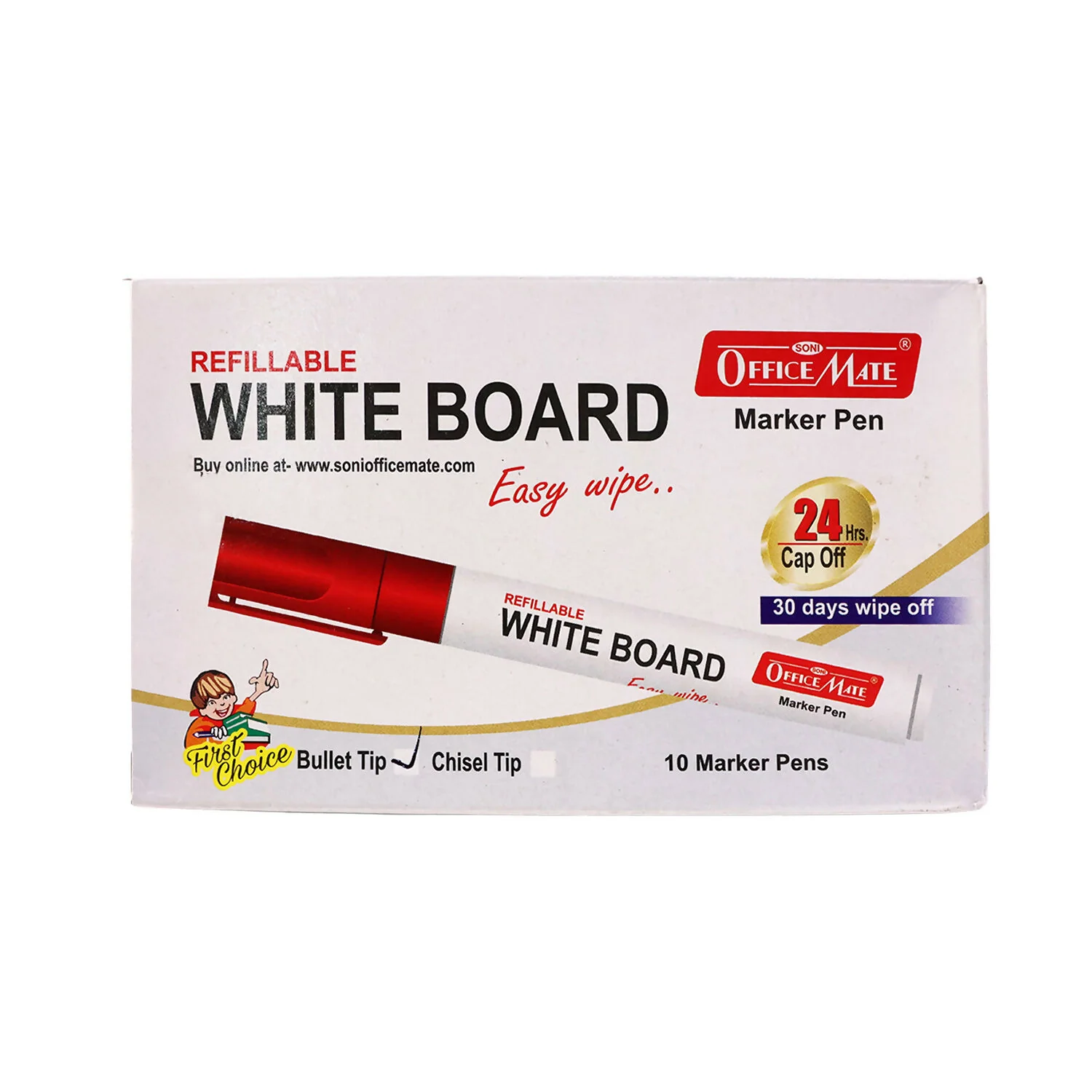 Refillable Red Whiteboard Marker Pen Set of 10 with Bullet Tip for Office, School & Teaching Use - Image 6