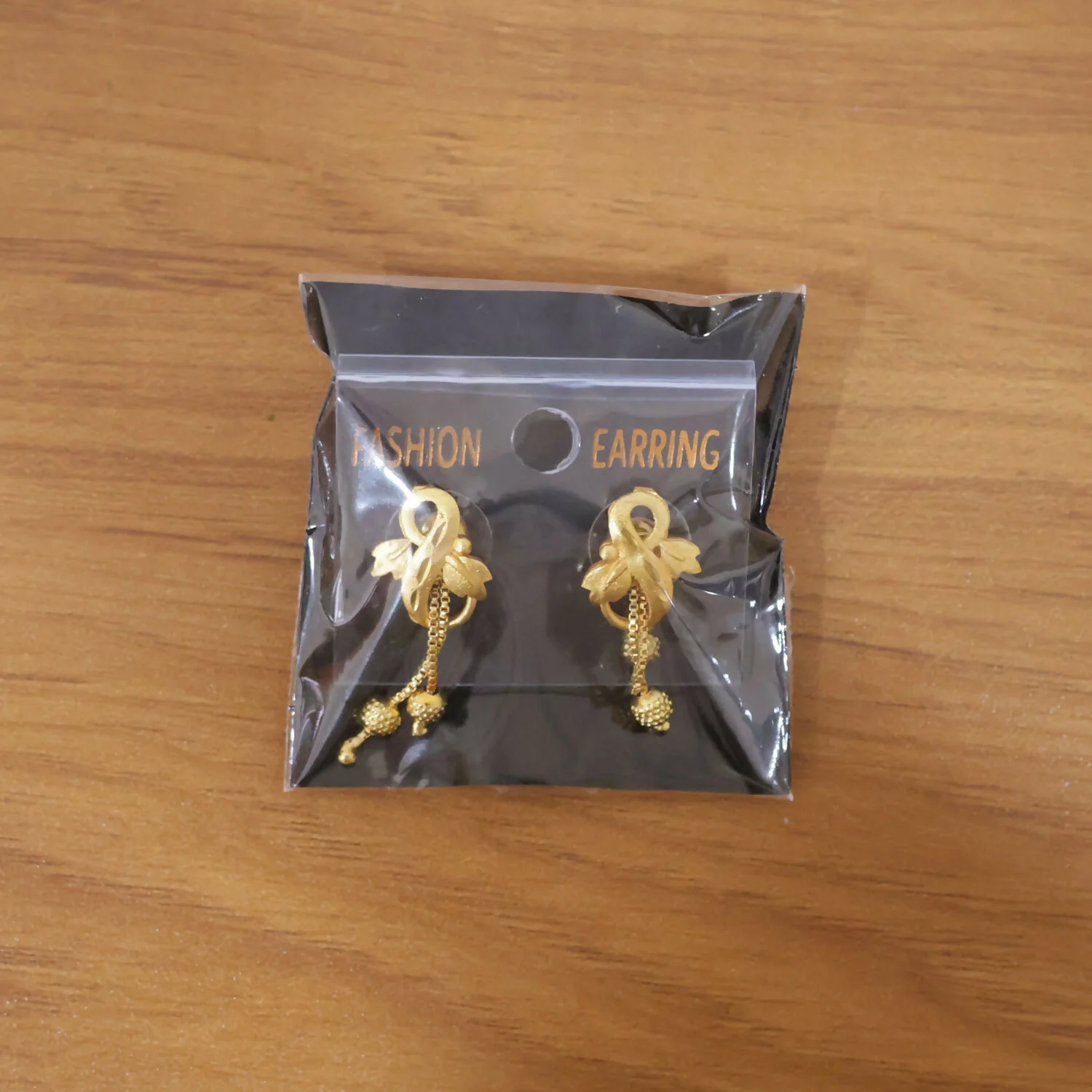 Regal Botanical Motif Gold Drop Earrings with Cascading Chain Bead Accents - Image 6