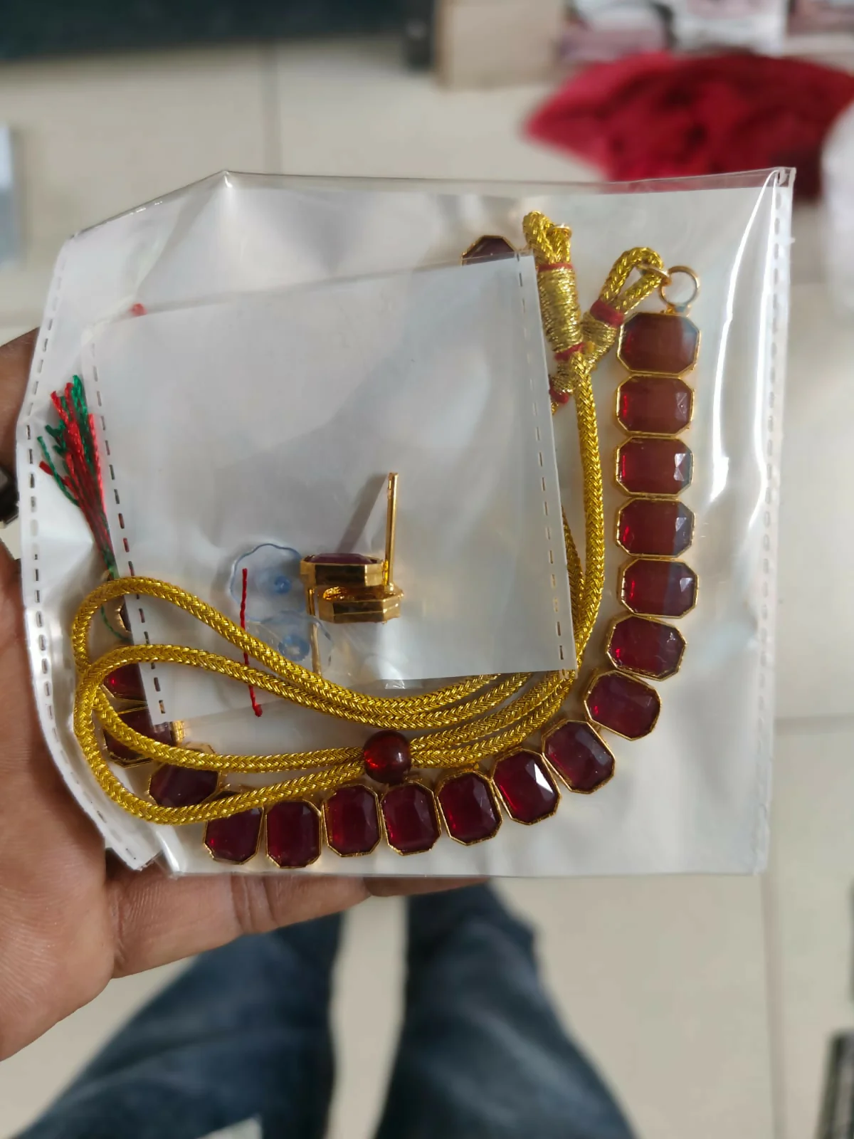 Regal Gold-Toned Choker Set with Ruby/Maroon Stones - Image 5