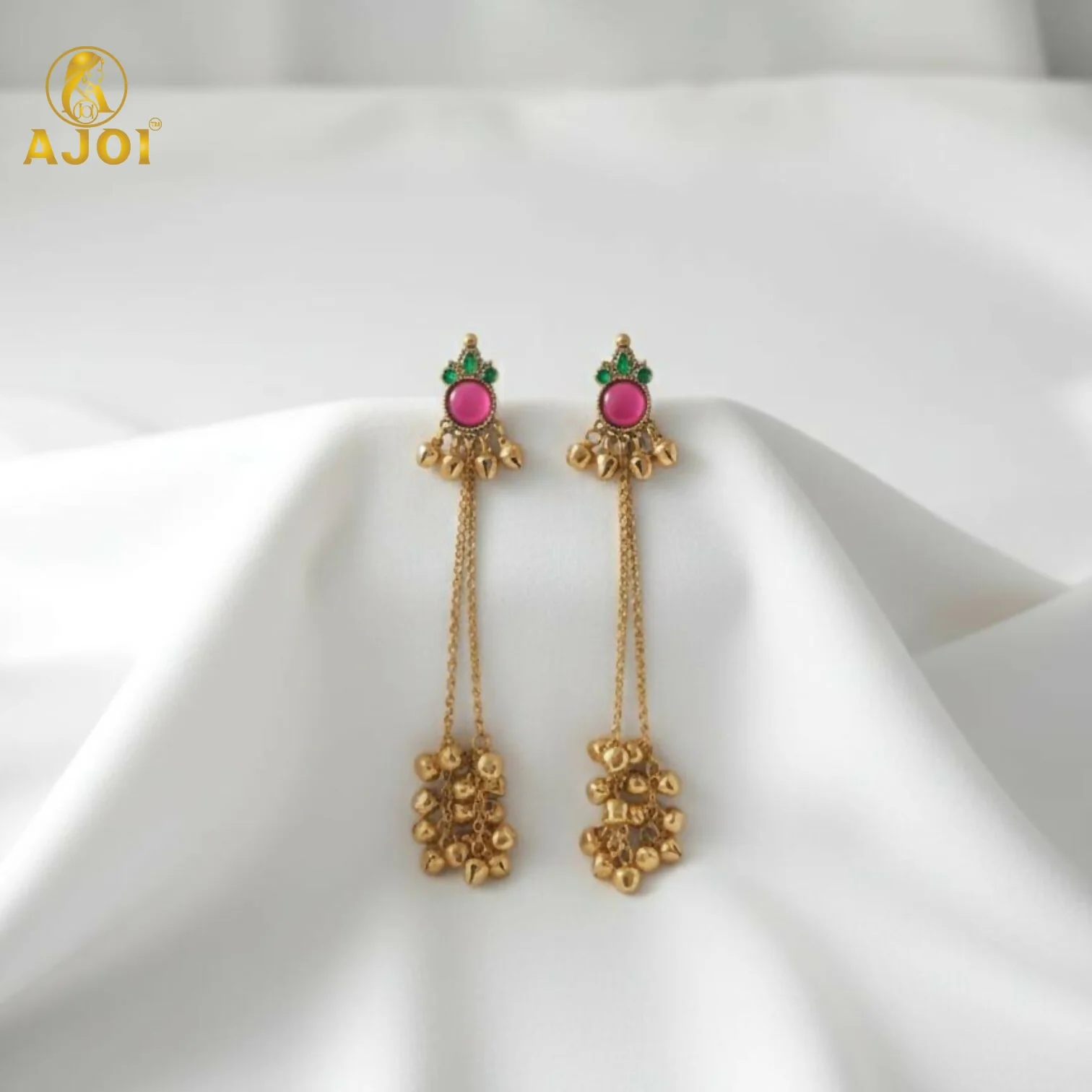 Regal Kashmiri Ghunghroo Danglers with Pink Chip Detailing - Image 3