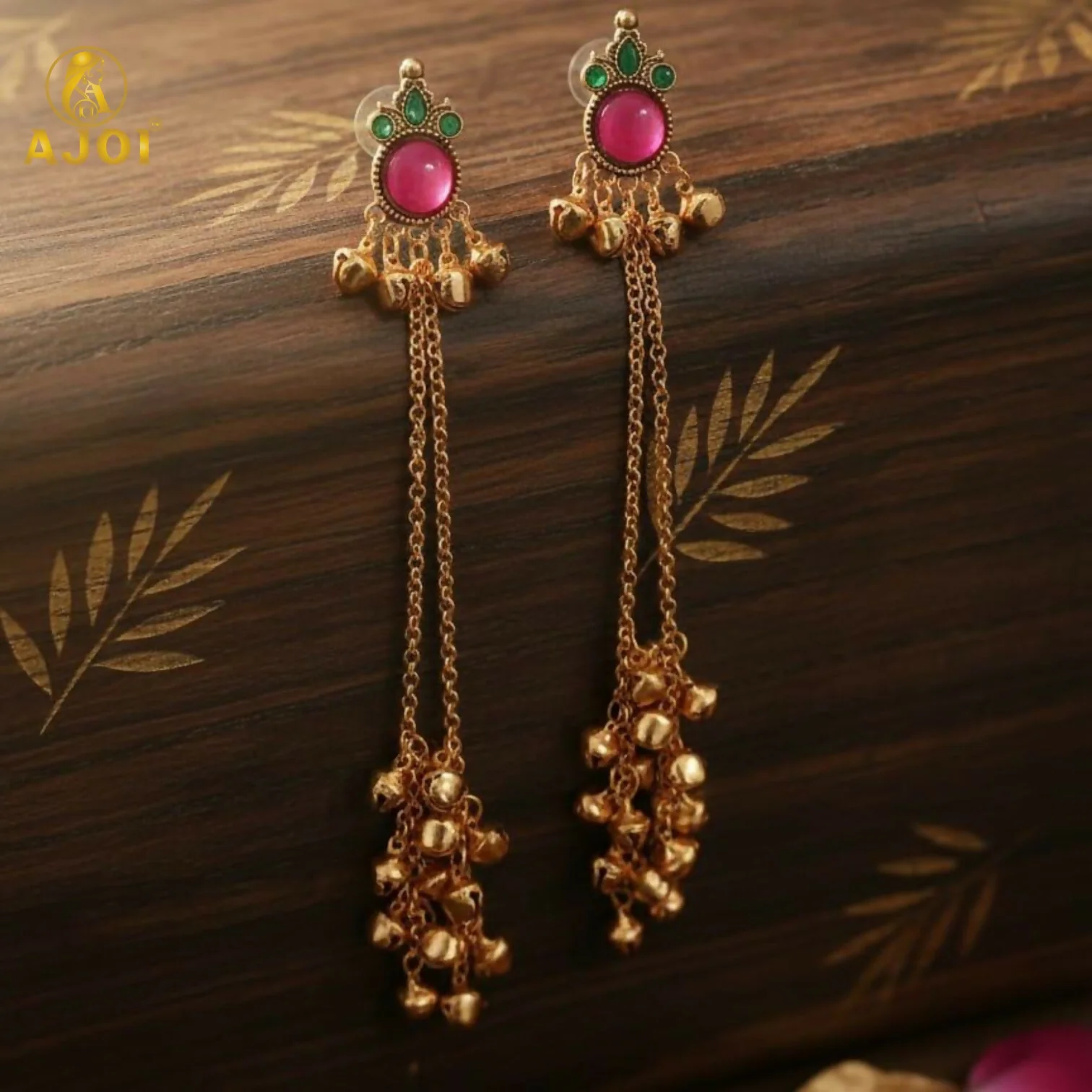 Regal Kashmiri Ghunghroo Danglers with Pink Chip Detailing - Image 4