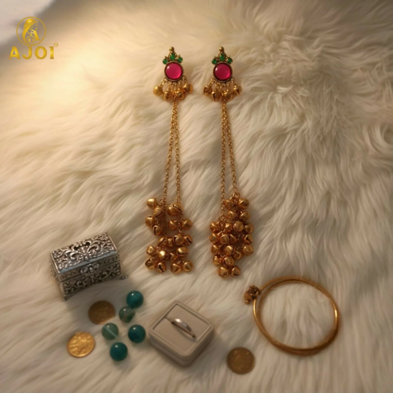 Regal Kashmiri Ghunghroo Danglers with Pink Chip Detailing - Image 6