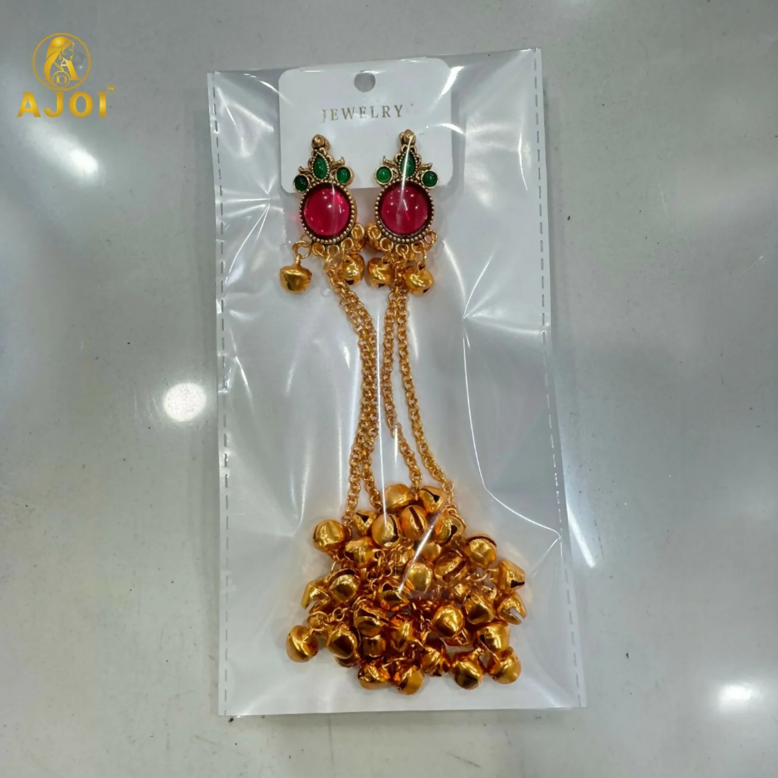 Regal Kashmiri Ghunghroo Danglers with Pink Chip Detailing - Image 8