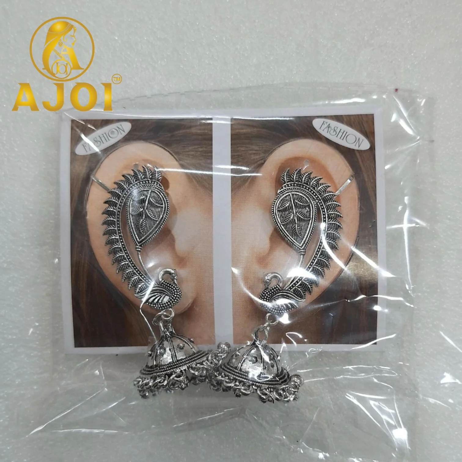 Regal Peacock Jhumka Silver Earrings - Image 4