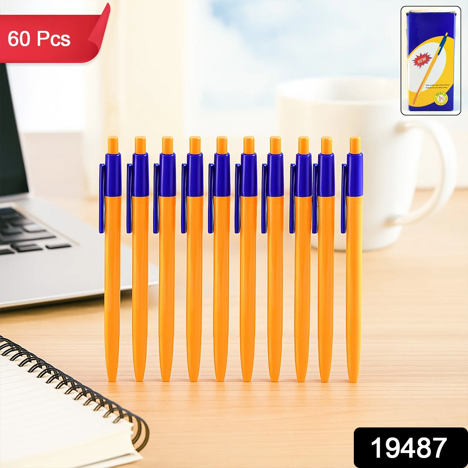 Retractable Ball Pen – Smooth Writing Click Pen with Blue Ink - (60 Pc / Set) - Image 2