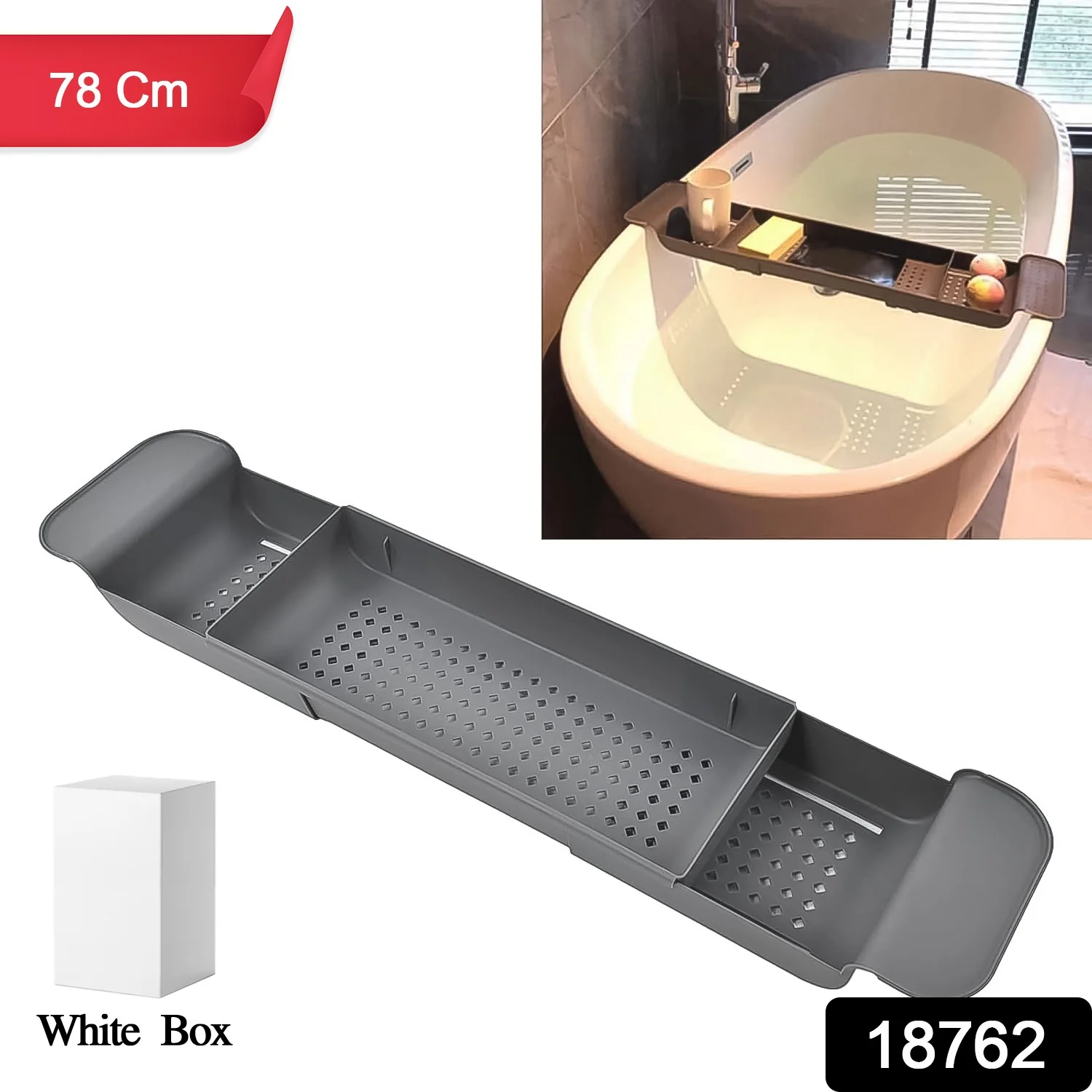 Retractable Bath Caddy, Retractable (78 Cm Long Adjust / 1 Pc / With White Box) - Image 2