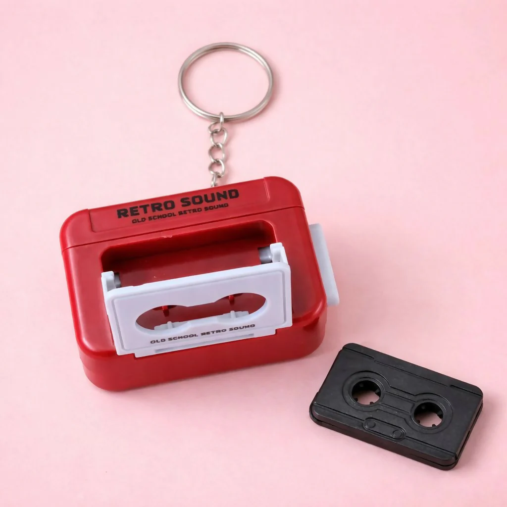 Retro Cassette Tape Sound Keychain Toy with Click Button - Image 3