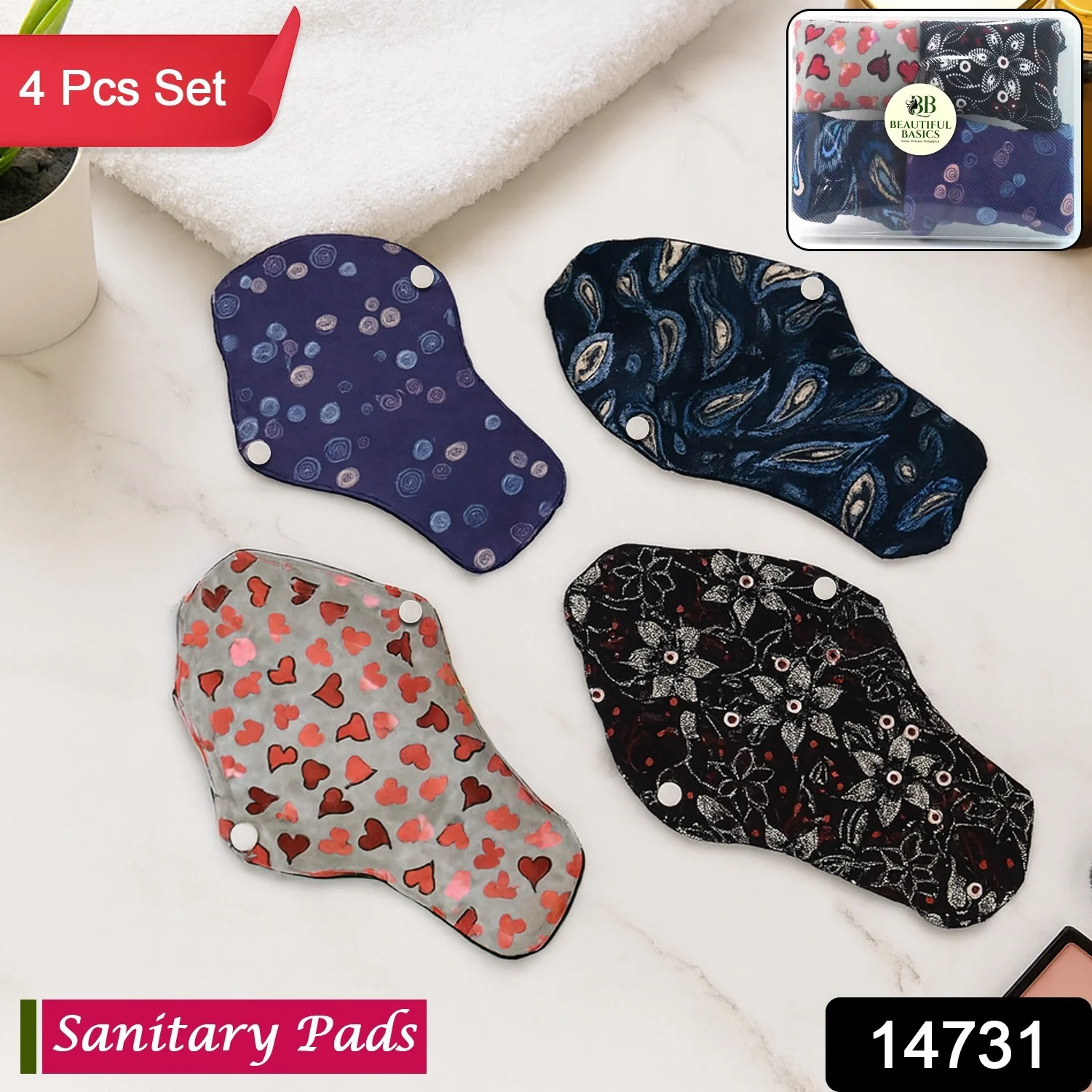 Reusable Cloth Sanitary Pads for Women (4 Pc) - Image 2