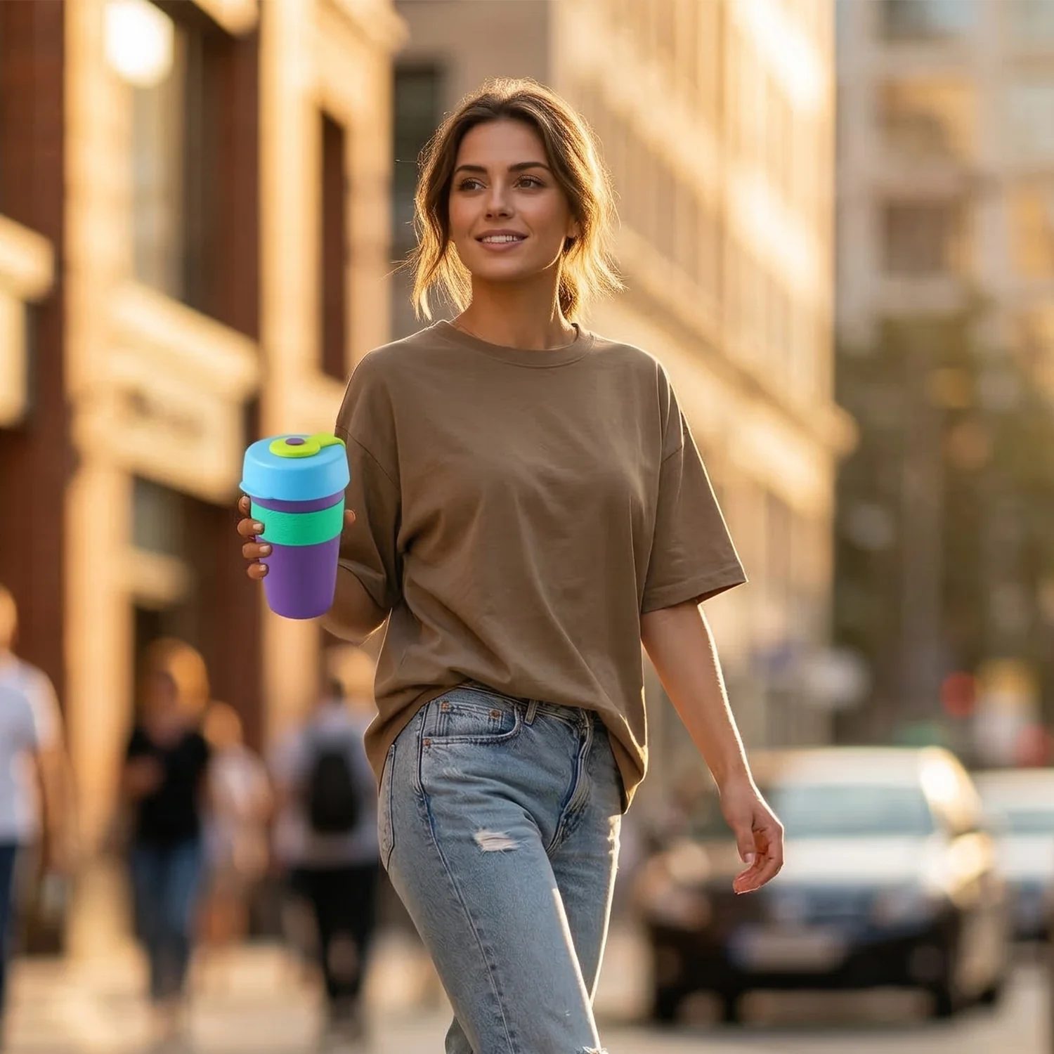 Reusable Colorful Travel Mug with Secure Silicone Lid (1 Pc, 400 ML) - Image 3
