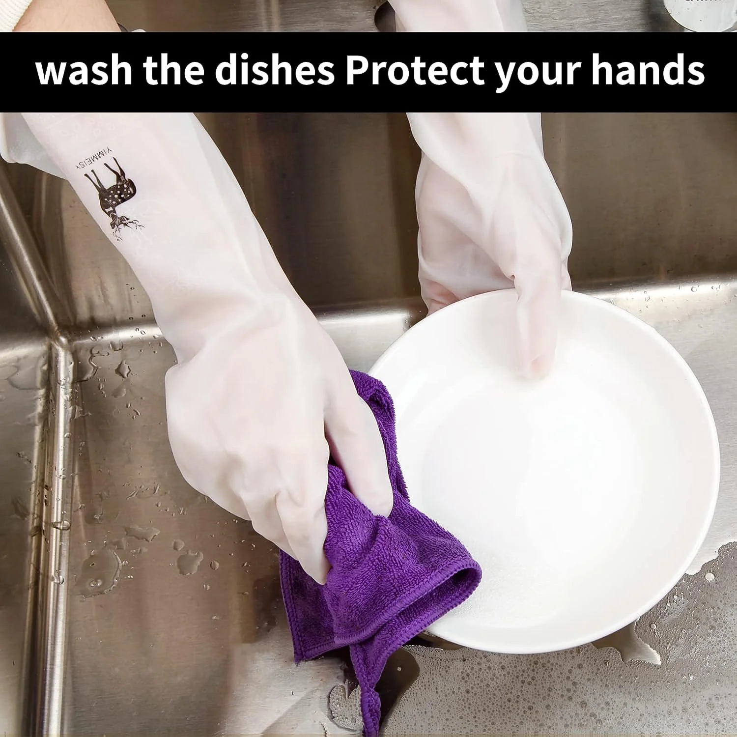 Reusable Deer Print Rubber Cleaning Gloves (1 Pair ) - Image 3