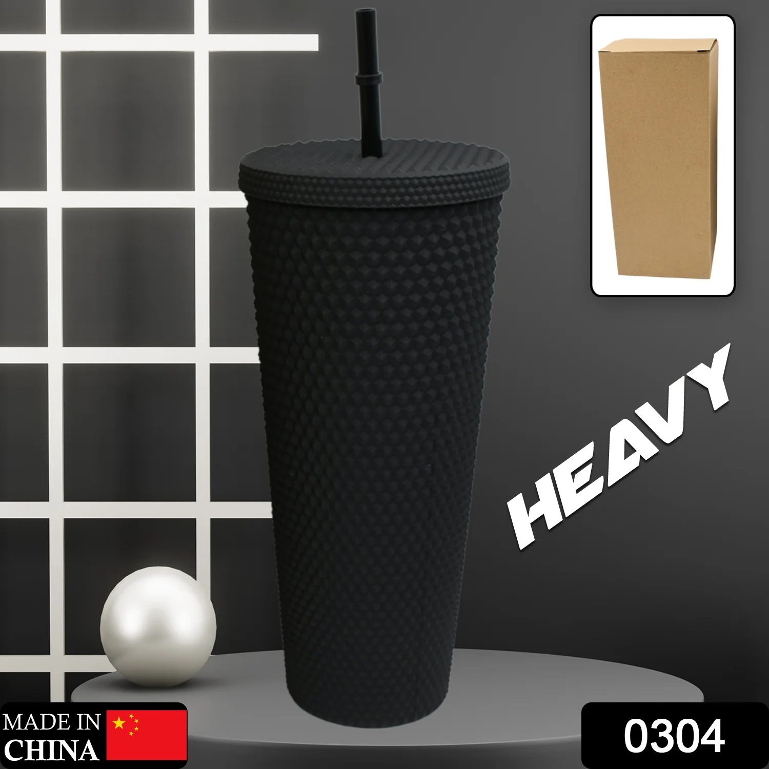 Reusable Studded Tumbler with Straw & Leak Proof Lid (1 Pc, Mix Colors) - Image 2