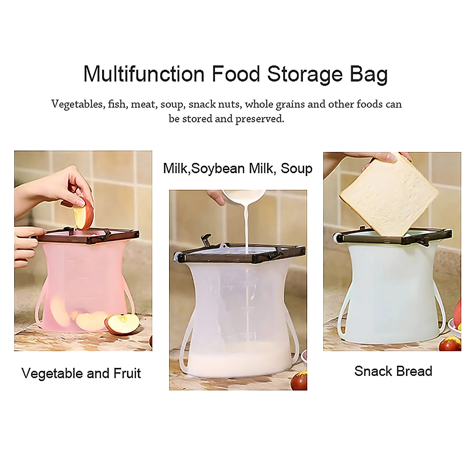 Silicone Food Bag – Leakproof, Flat Bottom, BPA-Free, Microwave & Dishwasher Safe - Image 5