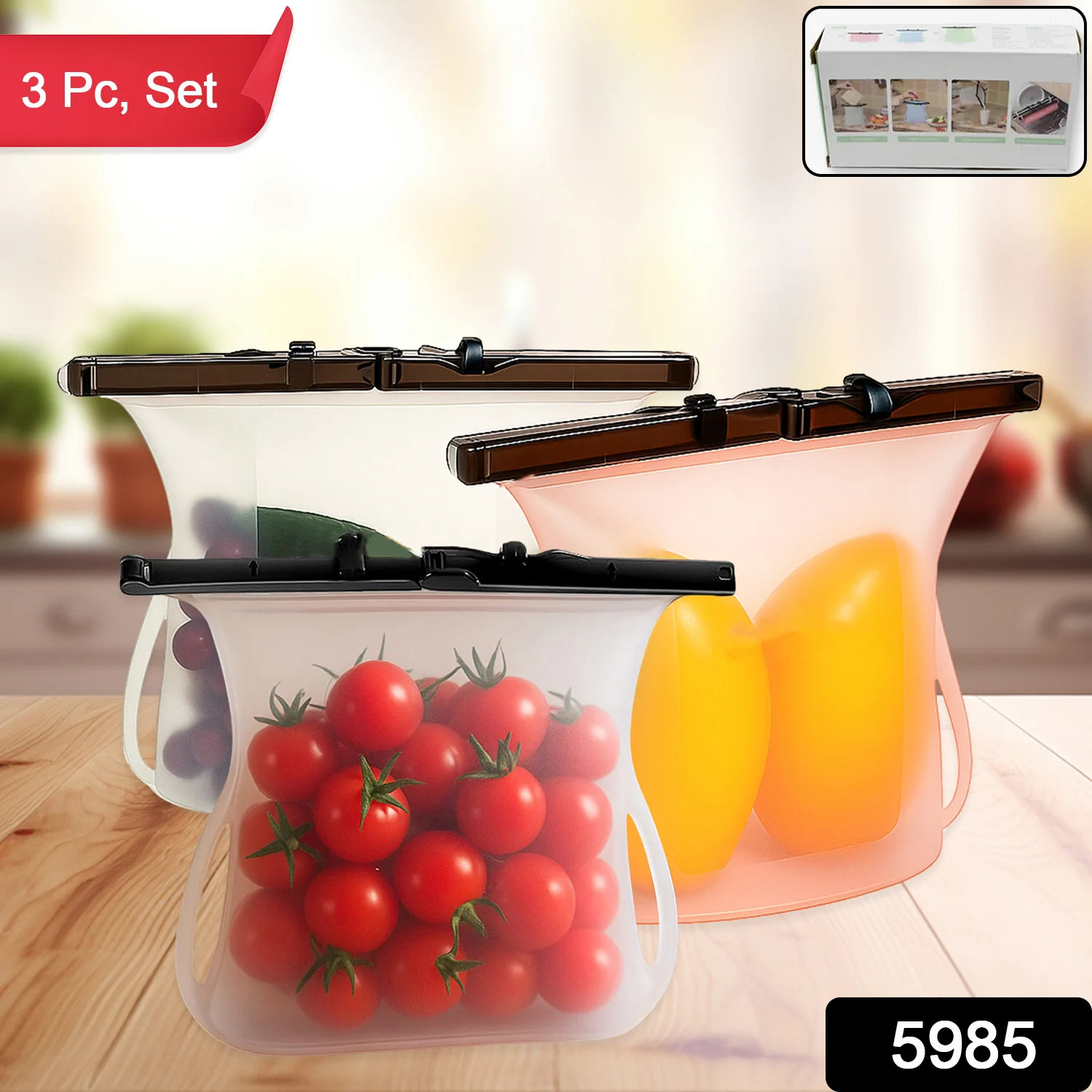 Silicone Food Storage Bags - Set of 3 Keepers for Fruits, Vegetables, Snacks - Image 2