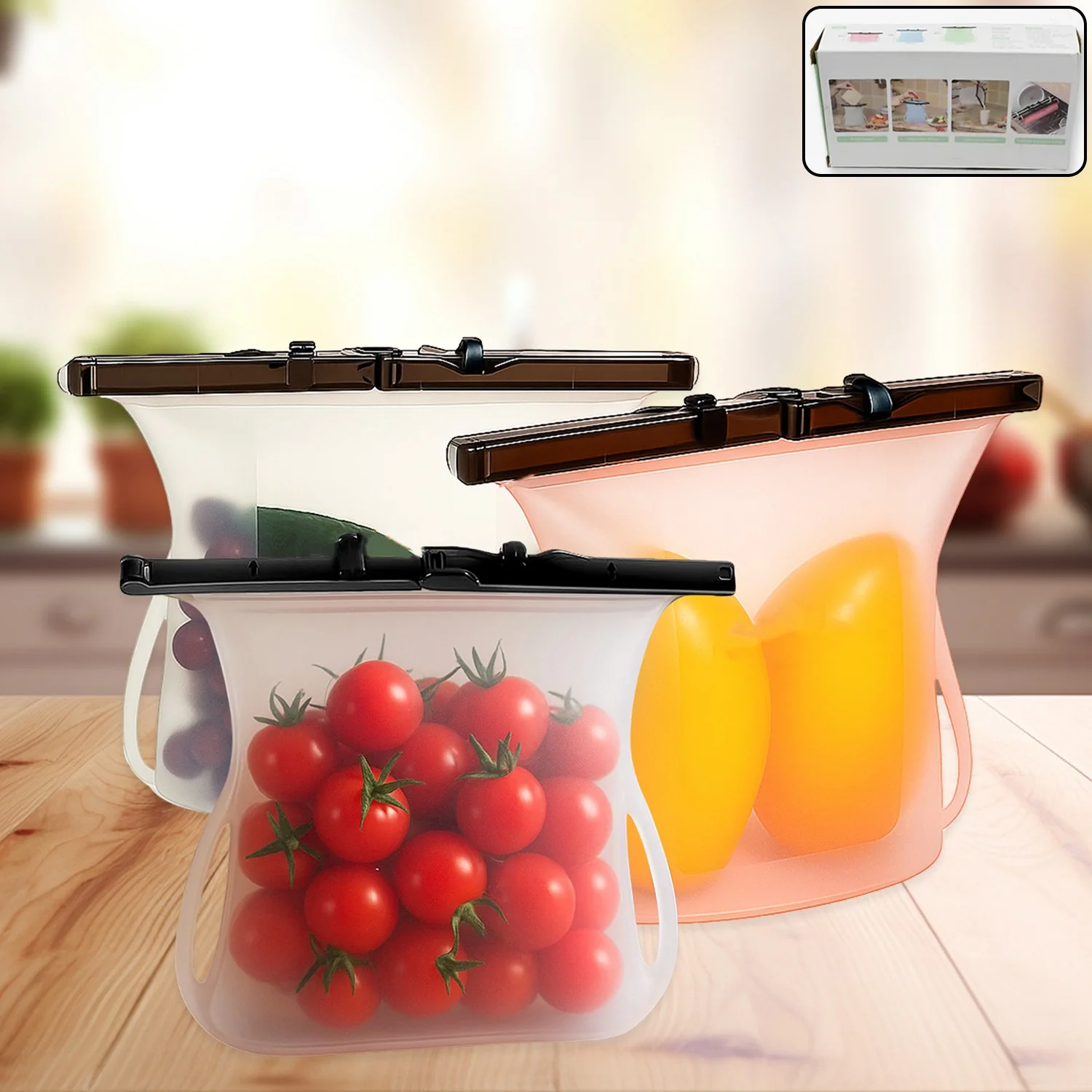 Silicone Food Storage Bags - Set of 3 Keepers for Fruits, Vegetables, Snacks - Image 3
