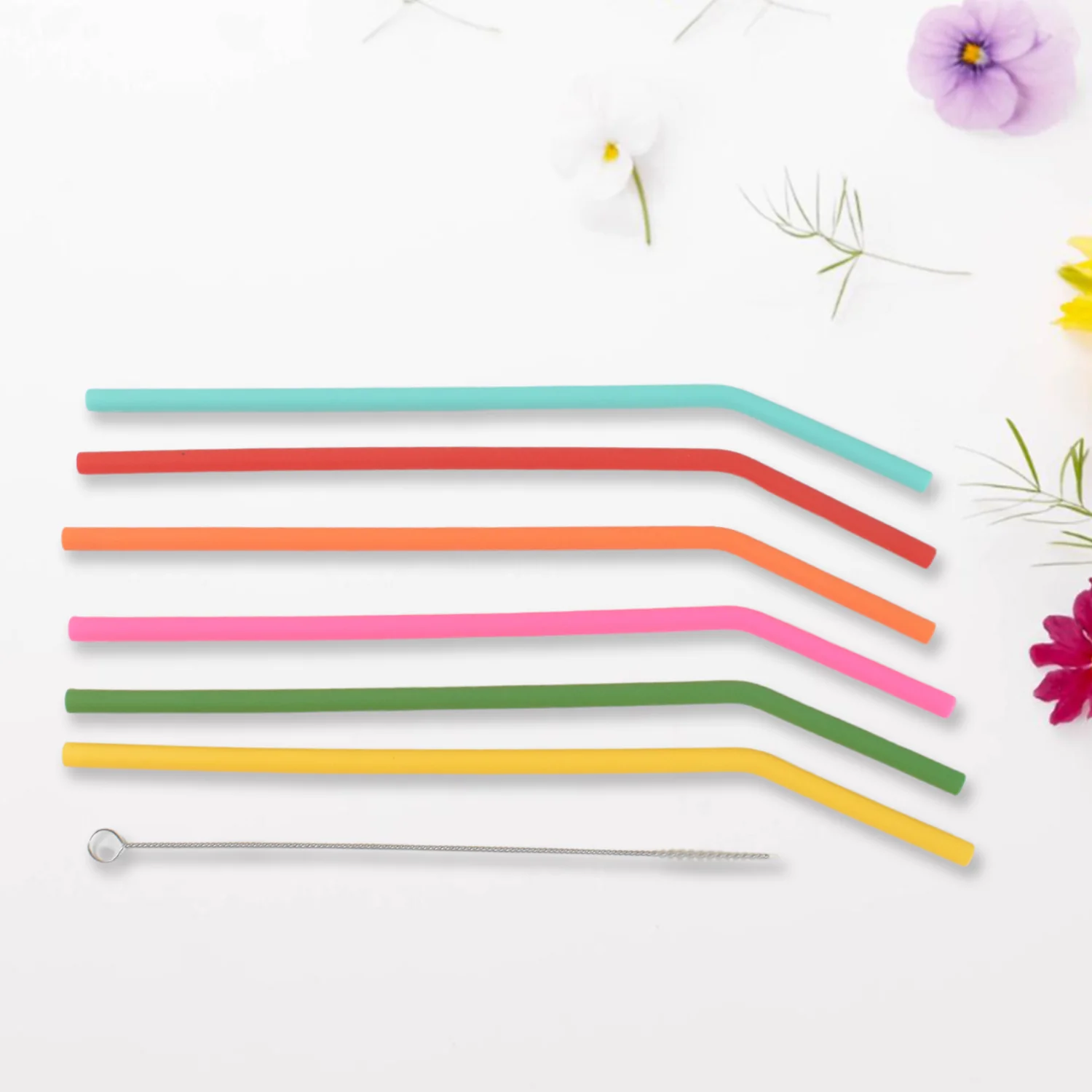 Reusable Silicone Straws Flexible Drinking Straws with Cleaning Brush (7 pc) - Image 4