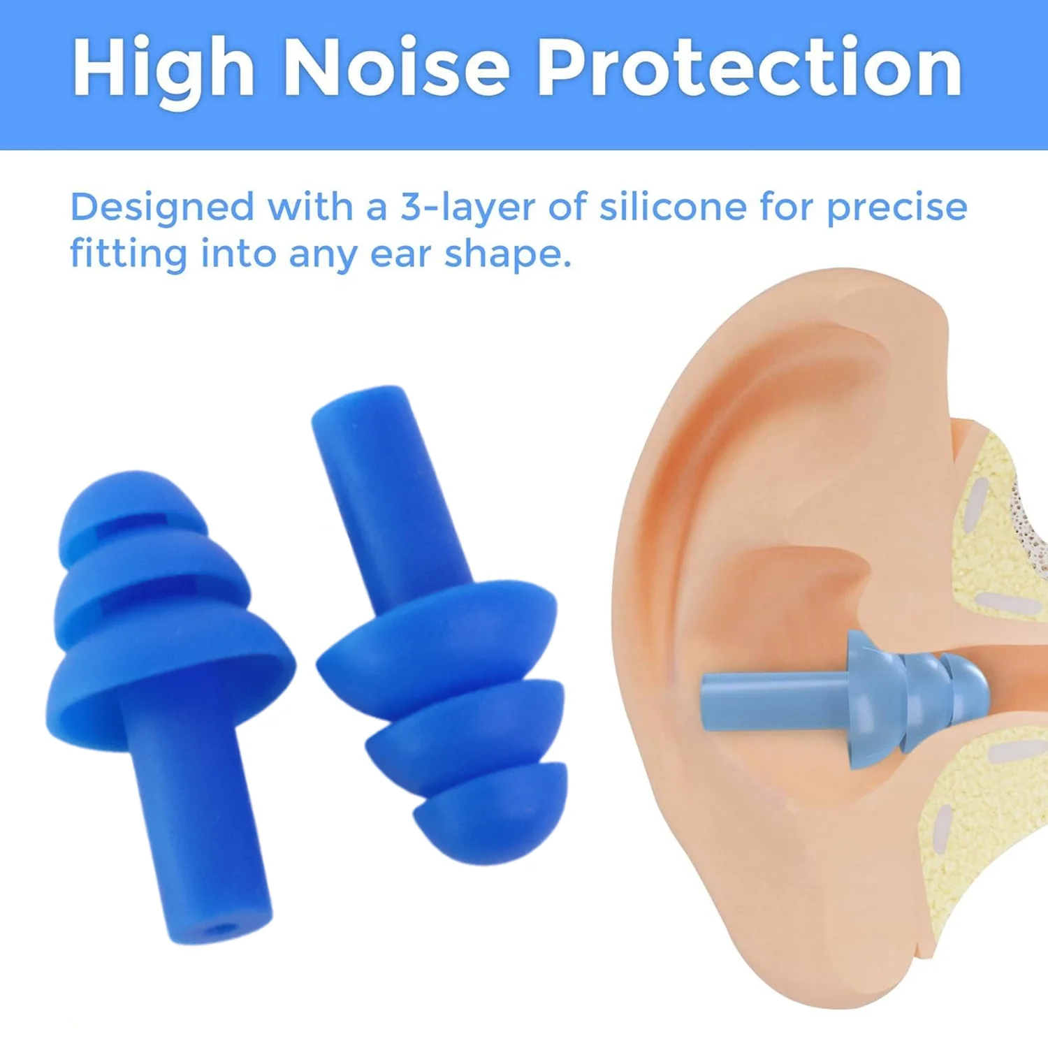 Reusable Silicone Swimming Ear Plugs - (Set) - Image 3