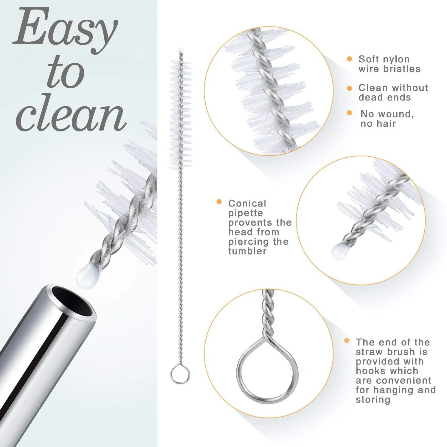 Reusable Stainless Steel Drinking Straws Bent (4 Bent Straws, 1 Brush) - Image 3