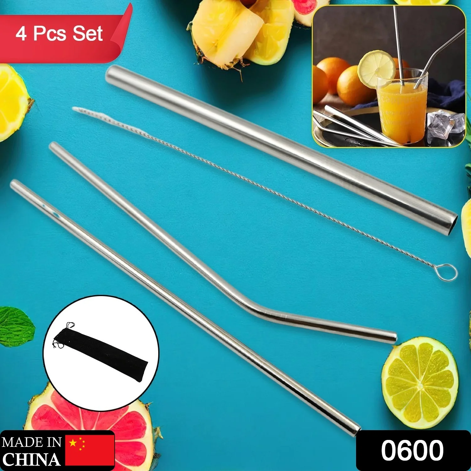 Reusable Stainless Steel Straws with Case for Drinking (4 Pc, Eco-Friendly) - Image 2