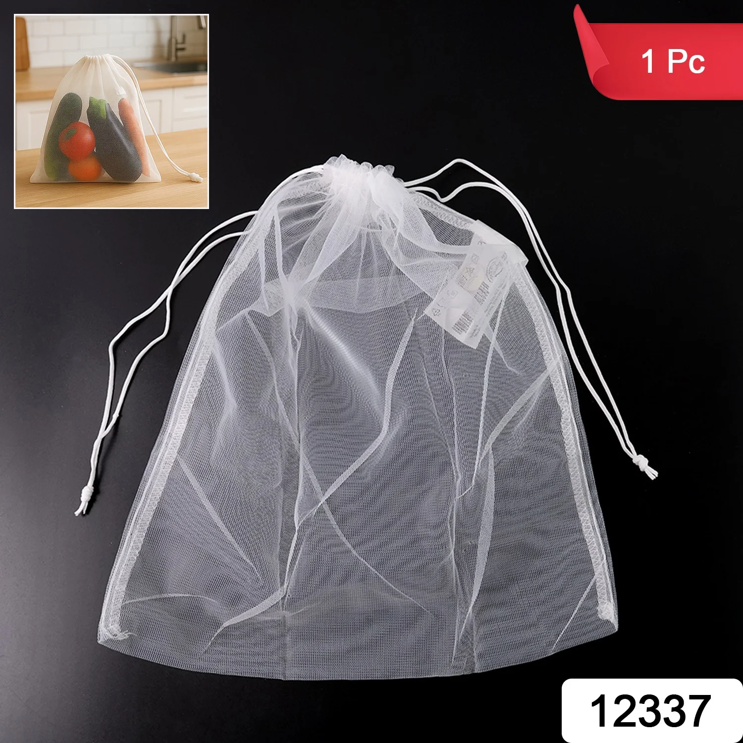 Reusable Transparent Drawstring Mesh Storage Bag (1 Pc) - Image 2