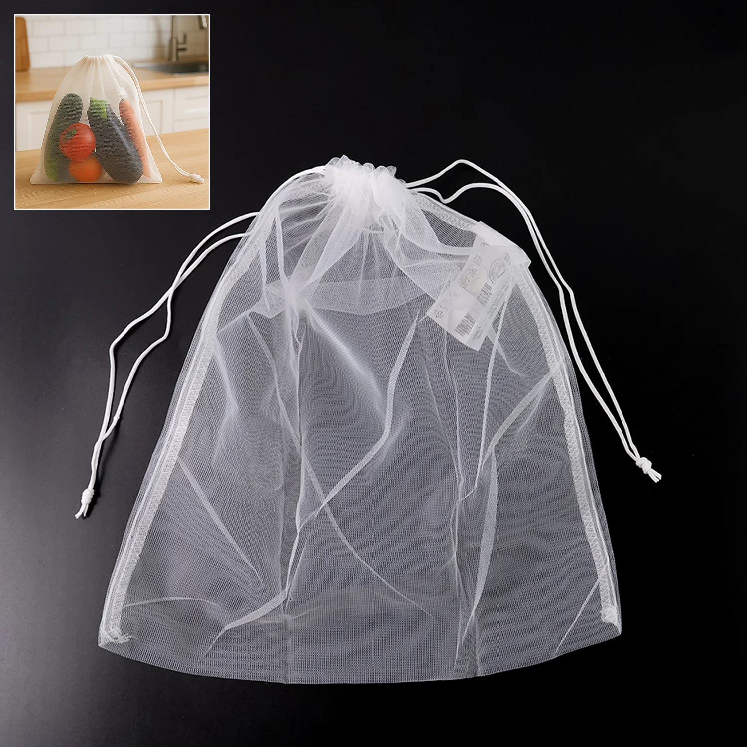 Reusable Transparent Drawstring Mesh Storage Bag (1 Pc) - Image 3