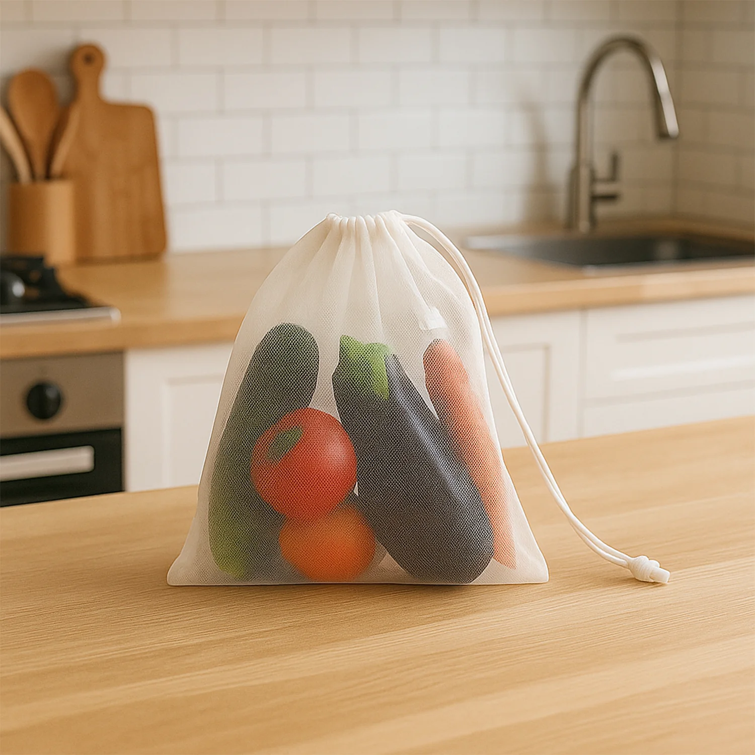 Reusable Transparent Drawstring Mesh Storage Bag (1 Pc) - Image 4