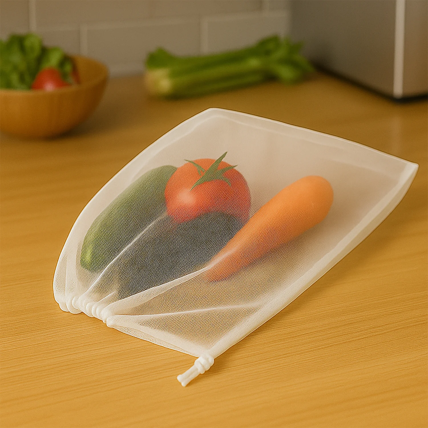 Reusable Transparent Drawstring Mesh Storage Bag (1 Pc) - Image 6