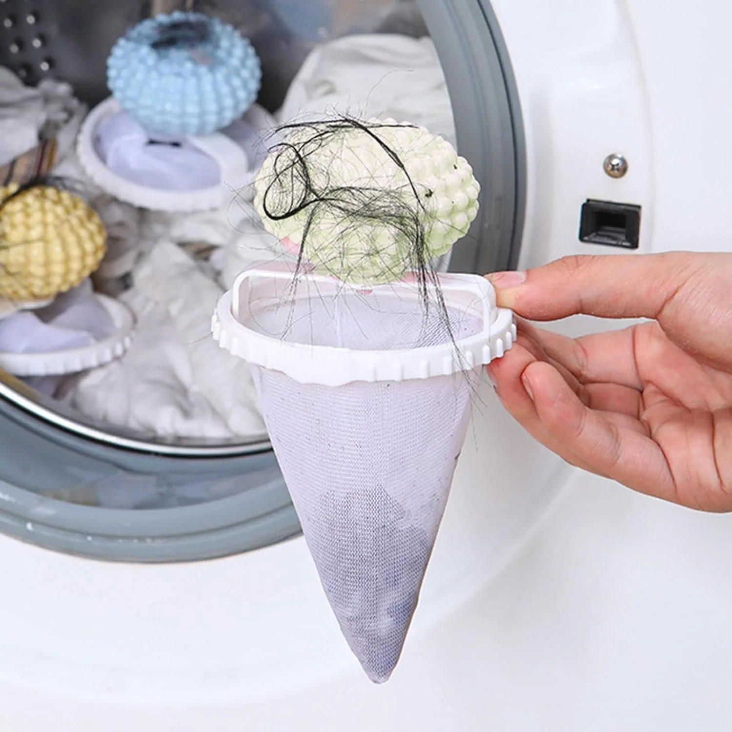 Reusable Washing Machine Floating Cylindrical Shape Lint Mesh Bag ( 1 Pc) - Image 6