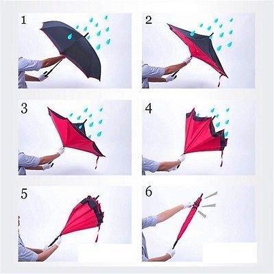 Plain design Windproof Upside Down Reverse Umbrella with C-Shaped Handle - Image 6