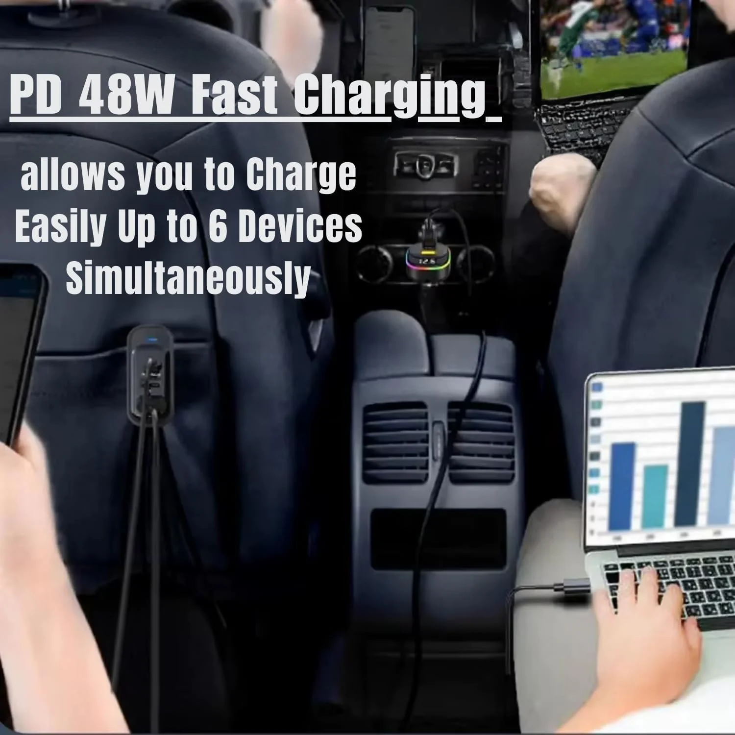 RGB Breathing Light Multi Port Car USB Charger (1 Set, 1.5M) - Image 7