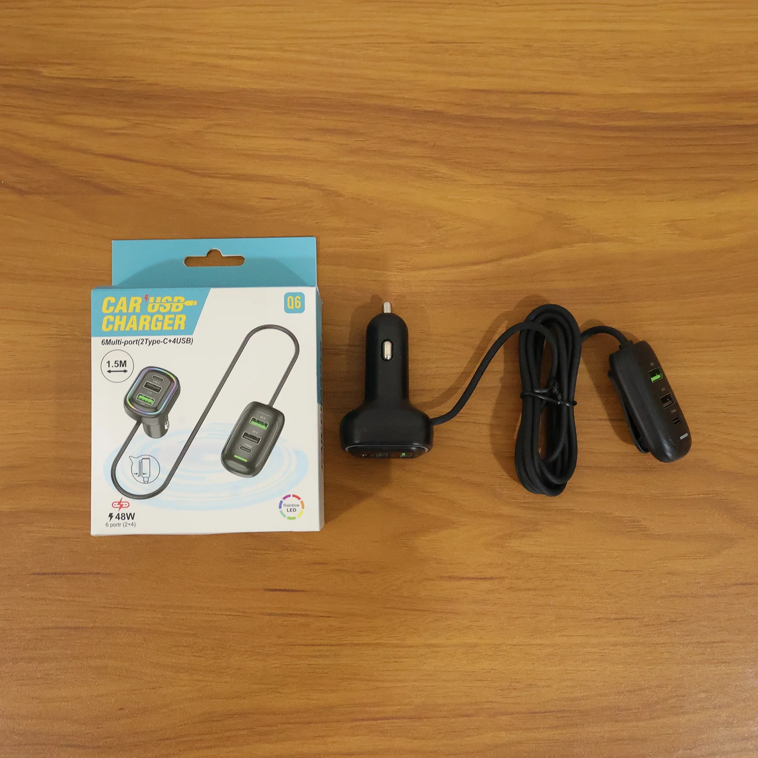 RGB Breathing Light Multi Port Car USB Charger (1 Set, 1.5M) - Image 8