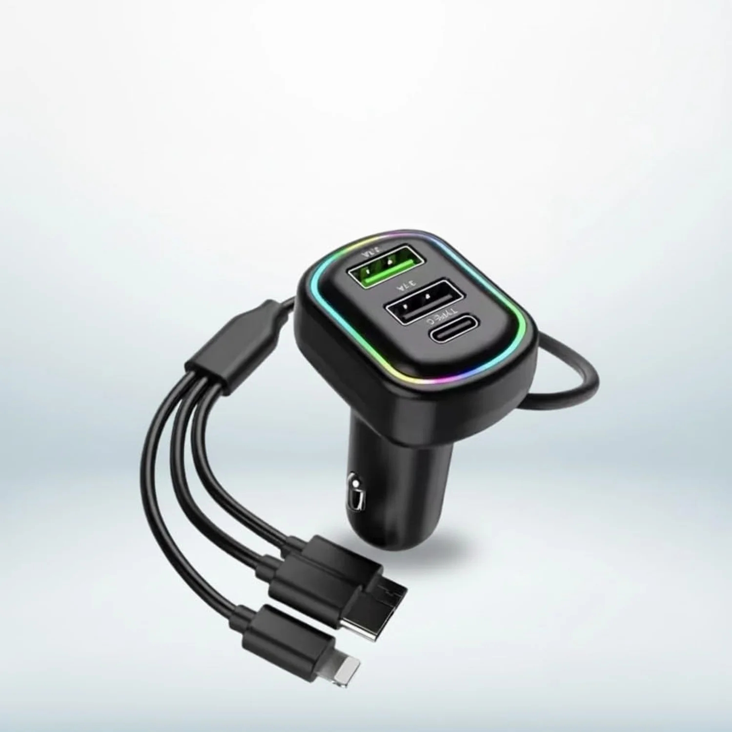 RGB Breathing Light Multi Port Car USB Charger (1 Set, 62 Cm) - Image 7