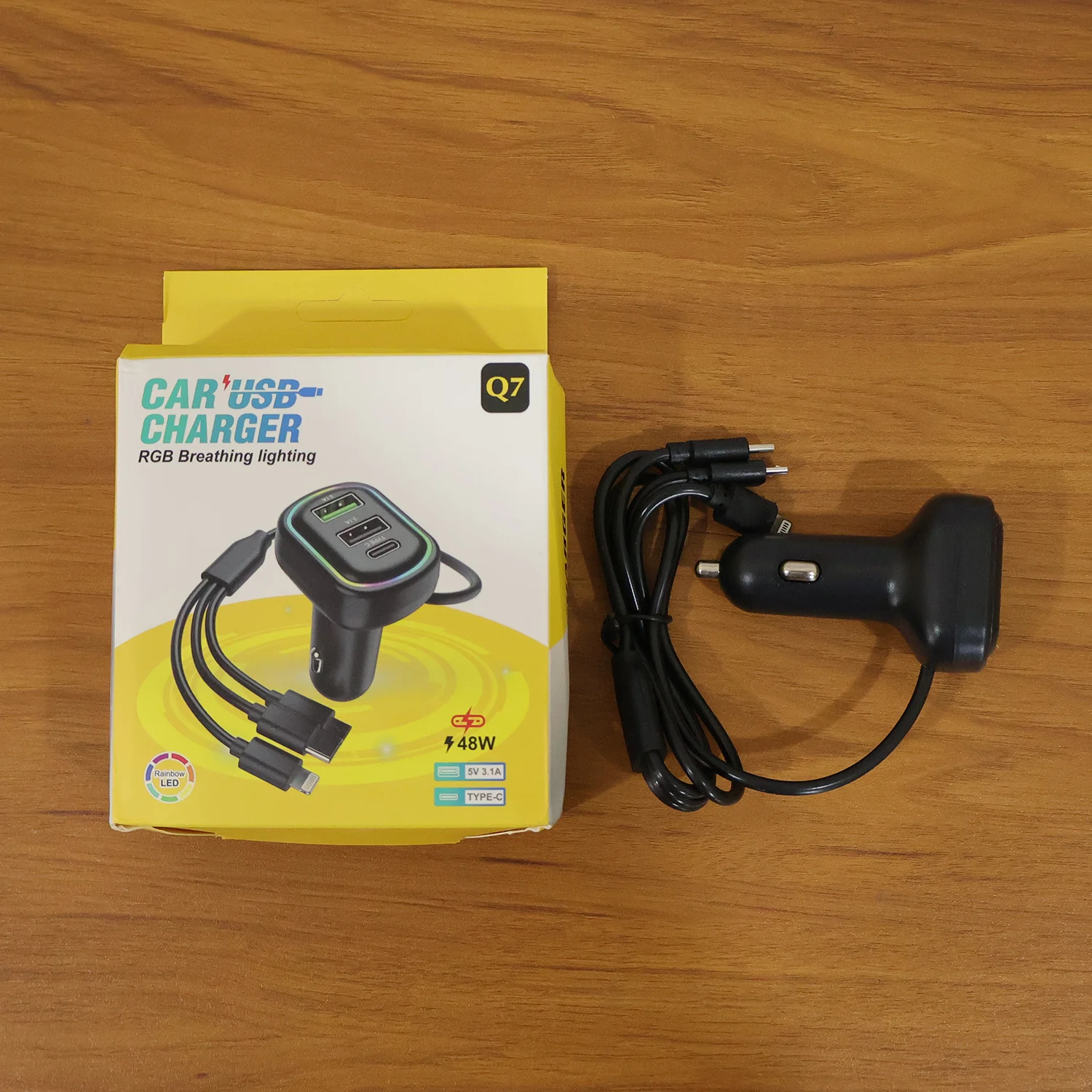 RGB Breathing Light Multi Port Car USB Charger (1 Set, 62 Cm) - Image 9