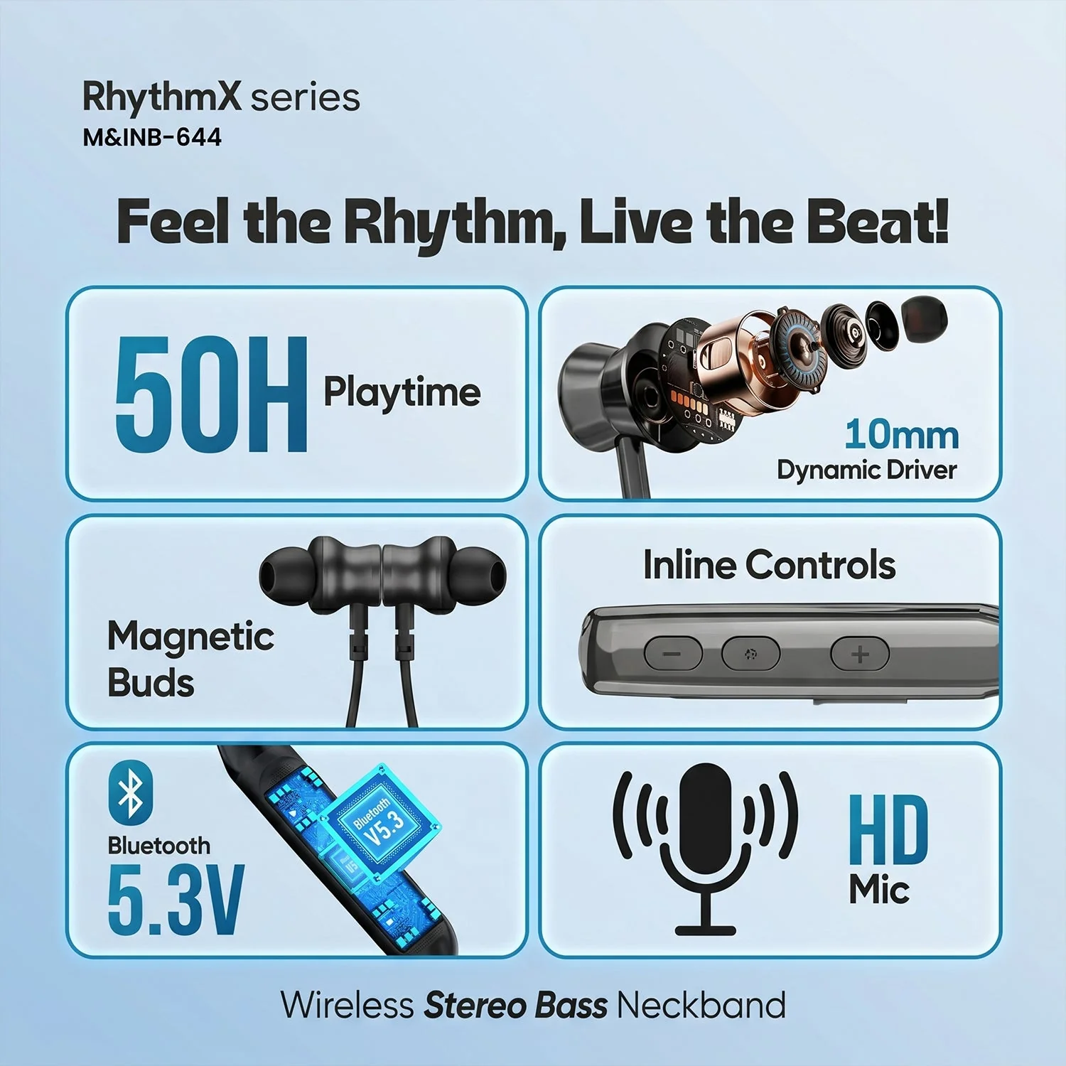 RhythmX Series Wireless Stereo Bass Neckband Earphones, Neck band (1 Pc) - Image 7
