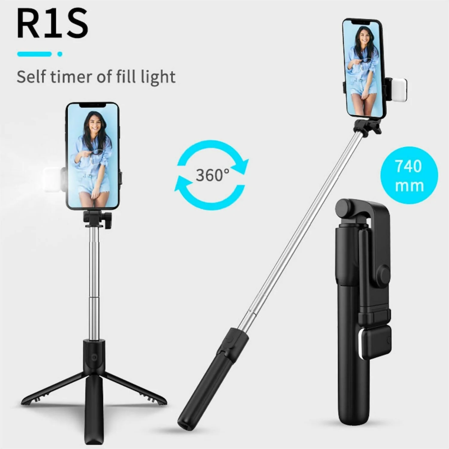 RLS 3-in-1 Selfie Stick Tripod with Detachable Wireless Remote & LED Fill Light for Smartphones – Extendable Portable Selfie Stick Stand with Adjustable Phone Holder for Selfies, Vlogging, Video Calls & Travel - Image 6
