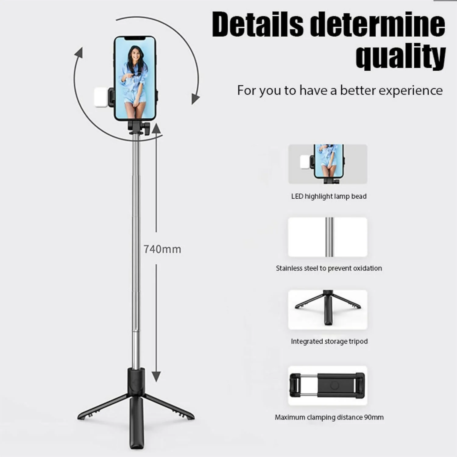 RLS 3-in-1 Selfie Stick Tripod with Detachable Wireless Remote & LED Fill Light for Smartphones – Extendable Portable Selfie Stick Stand with Adjustable Phone Holder for Selfies, Vlogging, Video Calls & Travel - Image 7