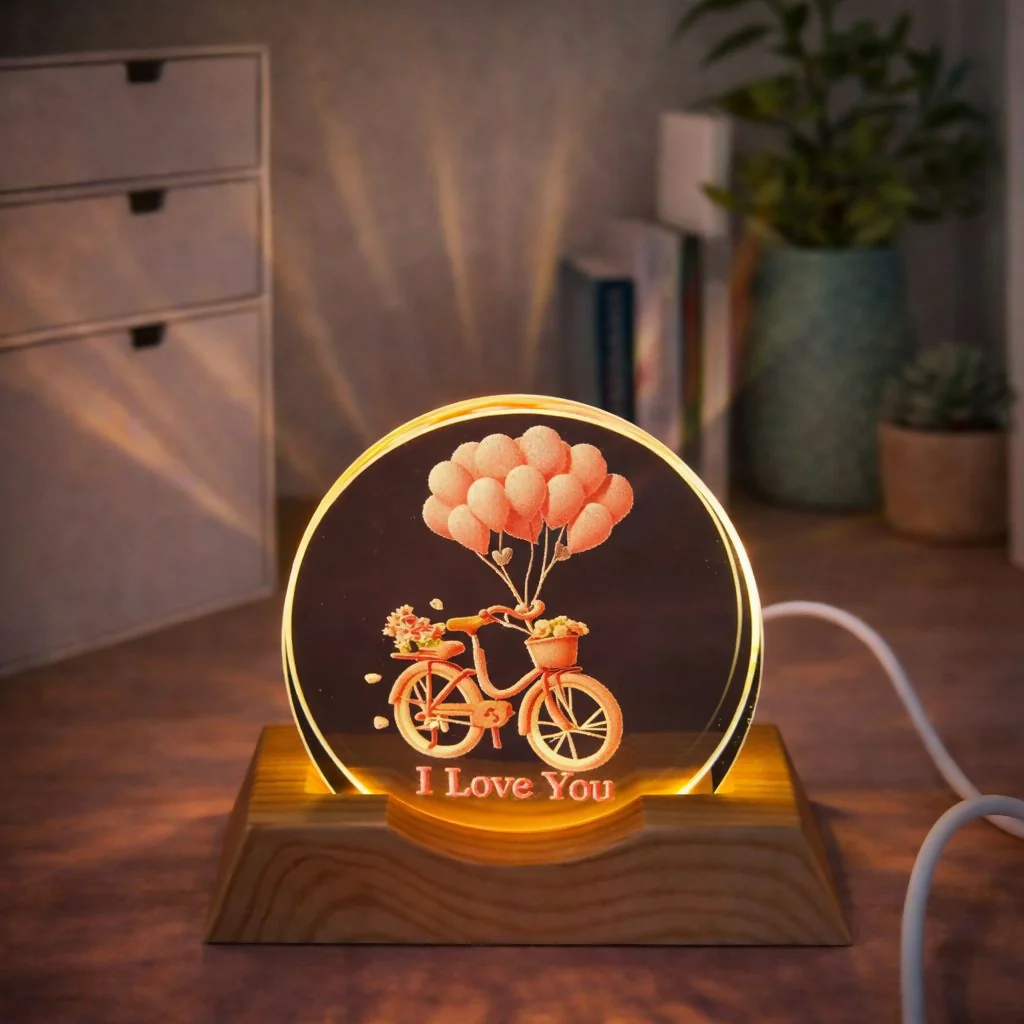 Romantic 3D Acrylic LED Night Lamp with Wooden Base for Bedroom & Gifting - Image 2