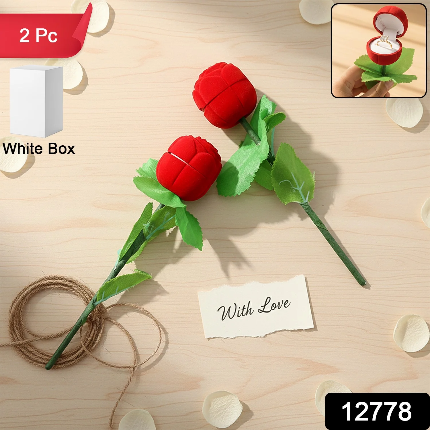 Romantic Artificial Rose Ring Box Stick – 2 Piece Flower Shaped - Image 2