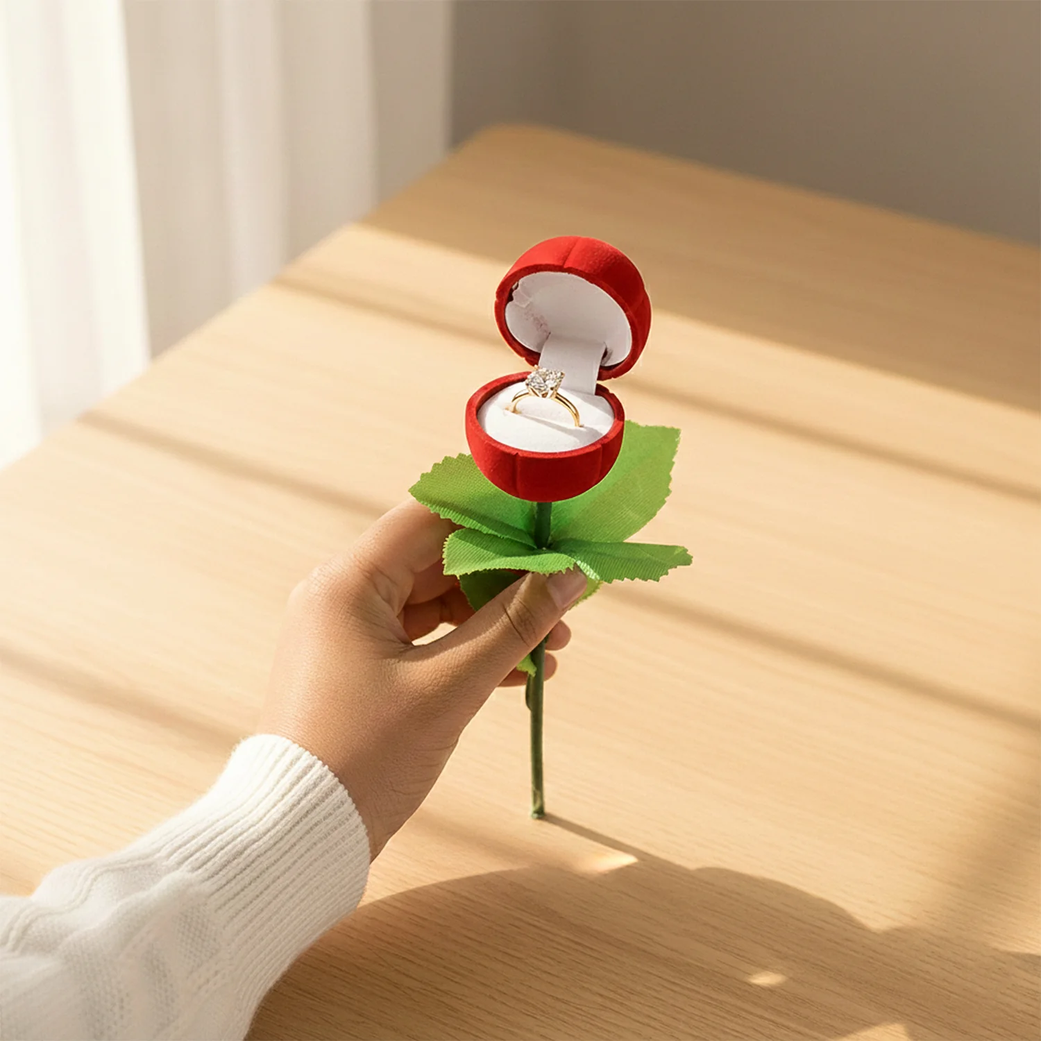 Romantic Artificial Rose Ring Box Stick – 2 Piece Flower Shaped - Image 6