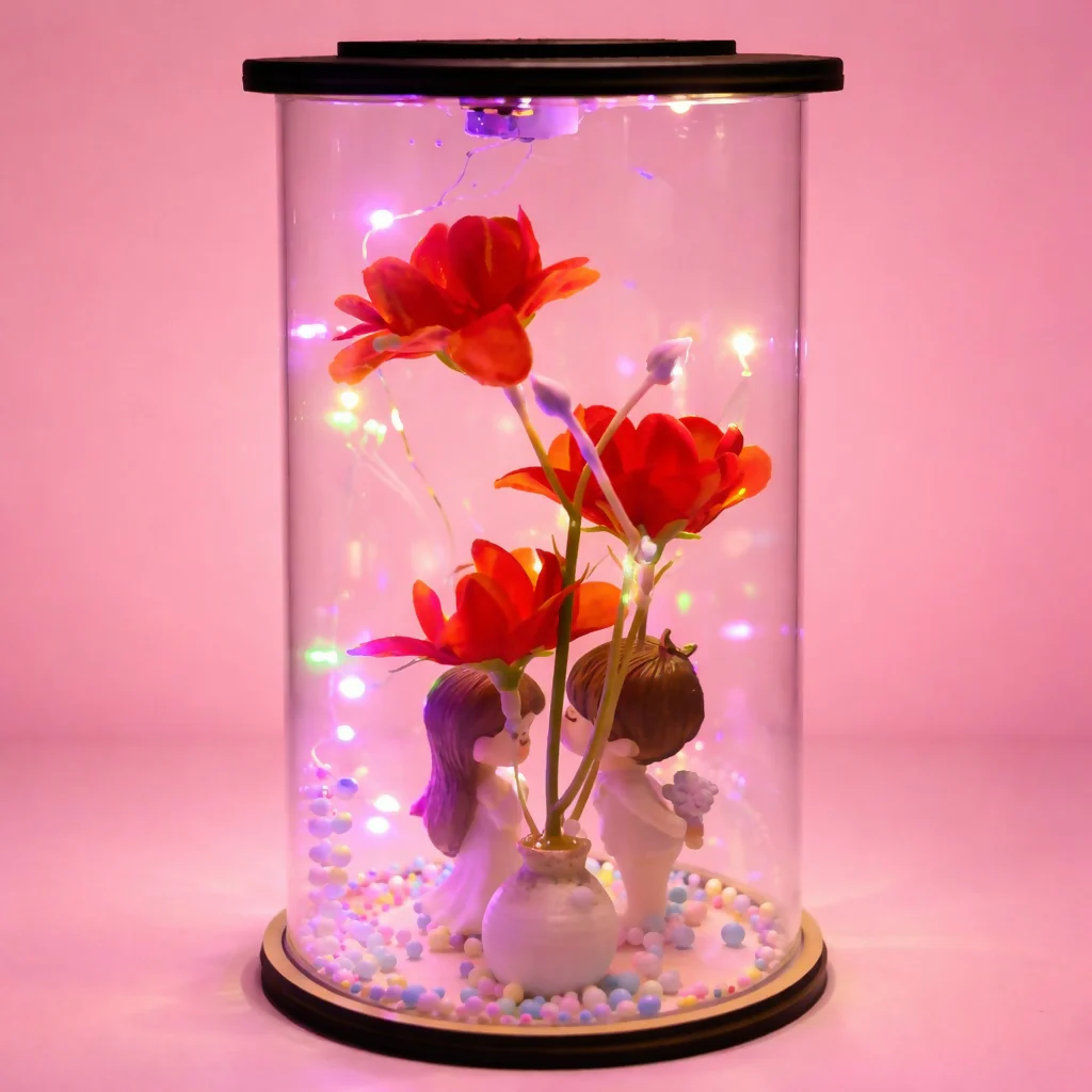 Romantic Couple Flower LED Glass Dome Decorative Night Lamp - Image 4