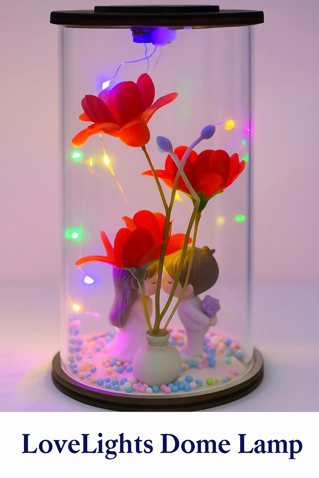 Romantic Couple Flower LED Glass Dome Decorative Night Lamp - Image 5