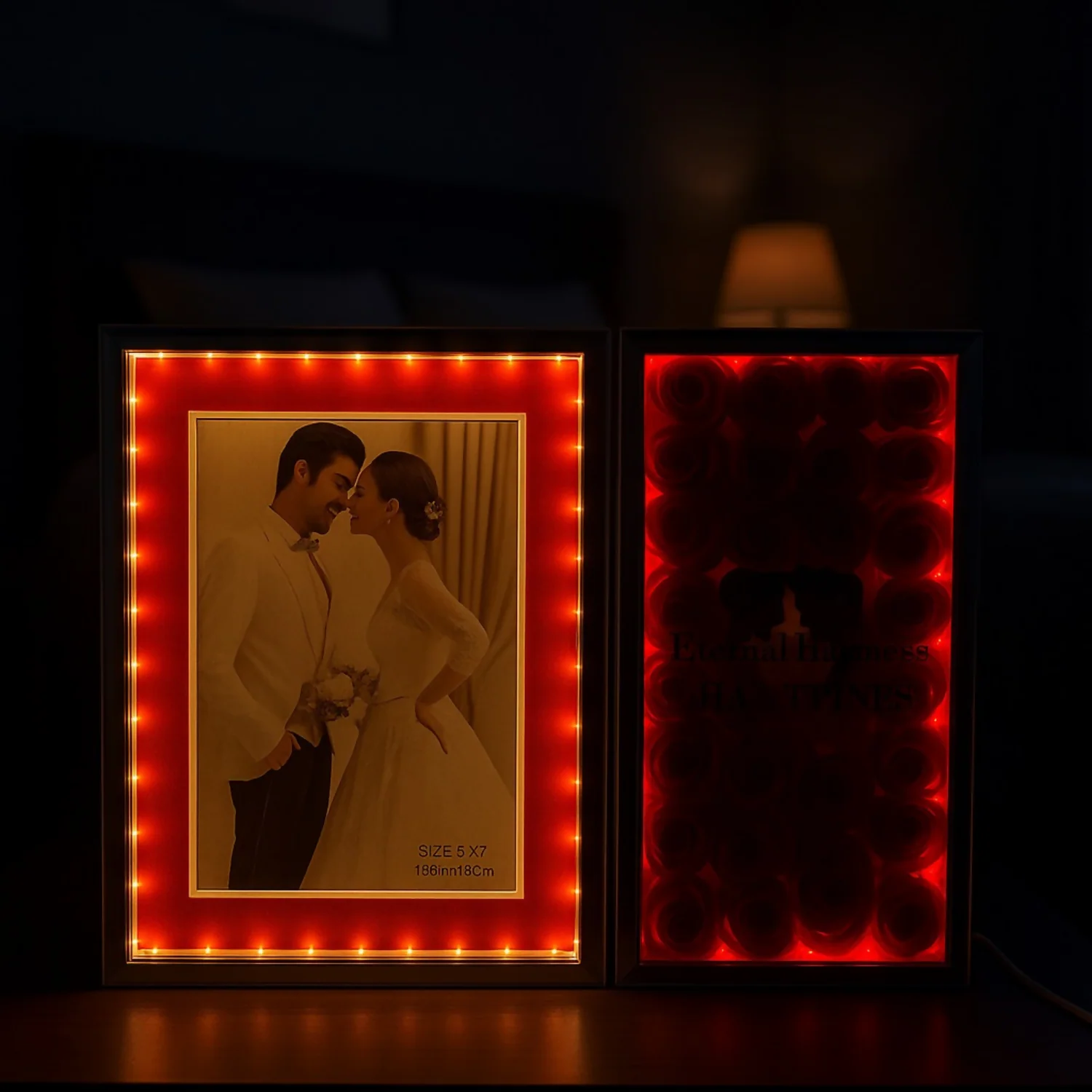 Romantic Dual-Panel LED Photo Frame with Rose Box | Warm Light 5x7 Inch Photo Frame for Couples, Anniversary, Wedding & Home Decor | Illuminated Foldable Love Frame with Artificial Roses – USB Powered Gift for Partner - Image 3