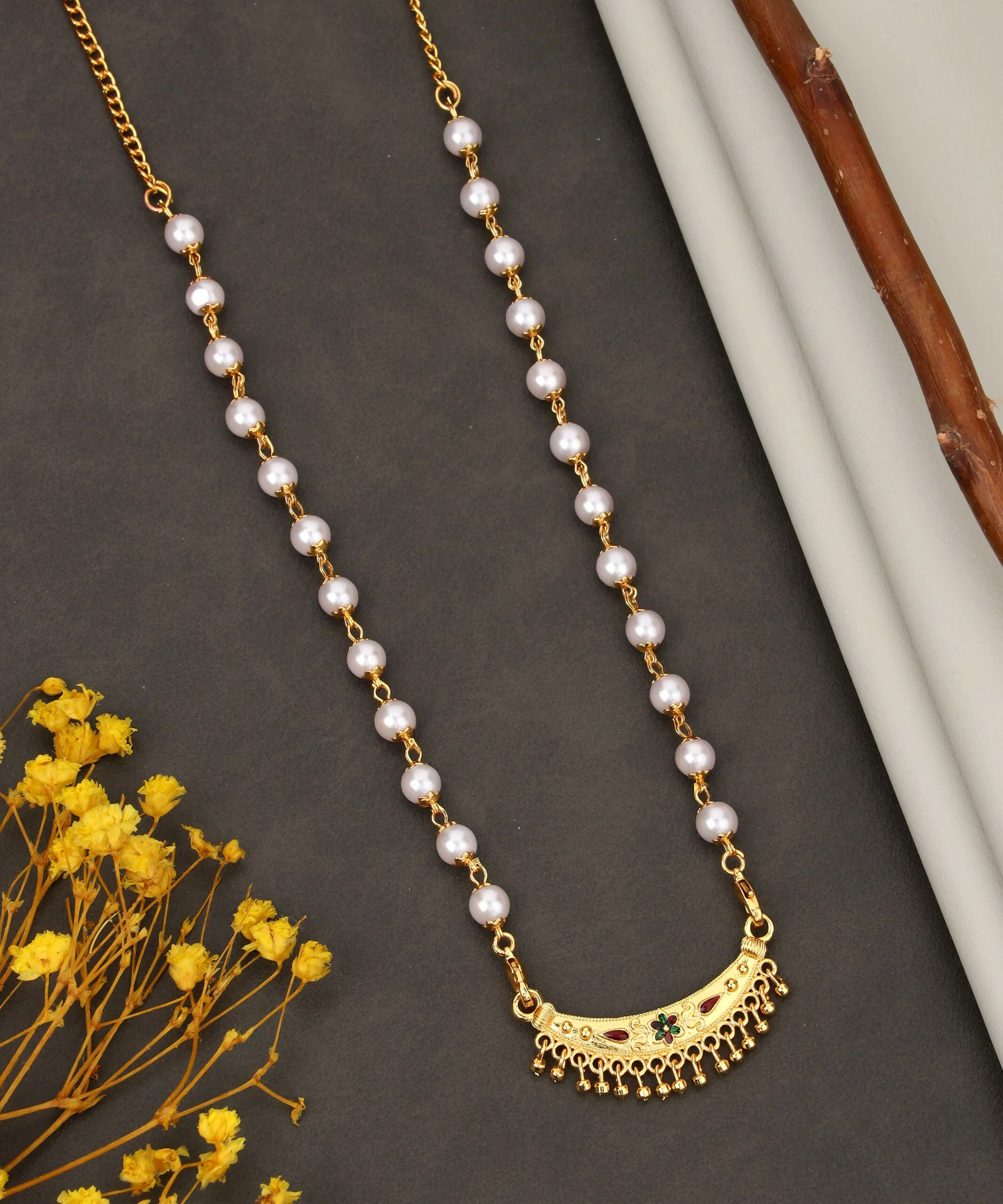 Romantic Gold Ruby Green Mina Work Crystal Heart Necklace Set - Image 4